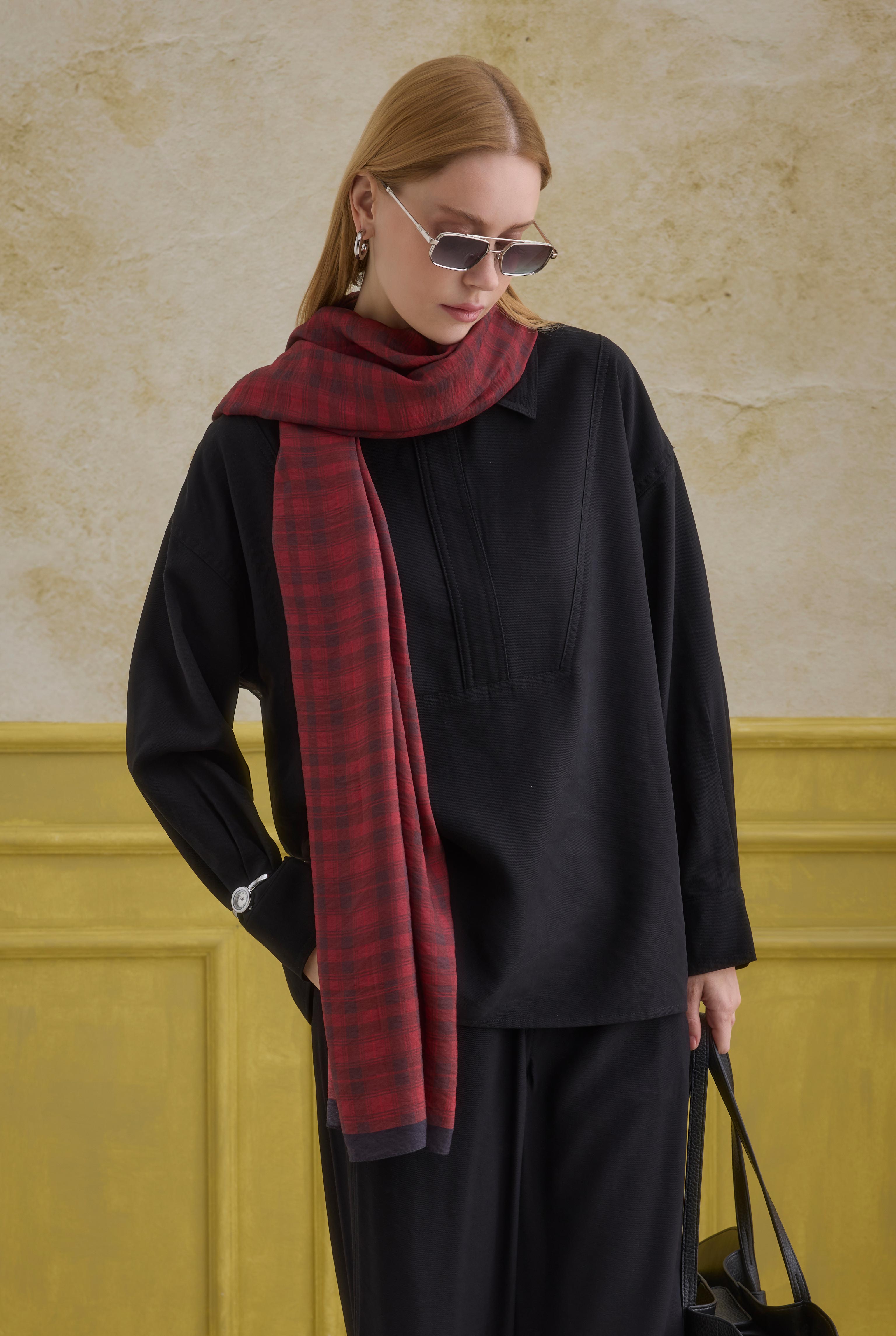Pera Plaid Shawl Bordeaux - 10