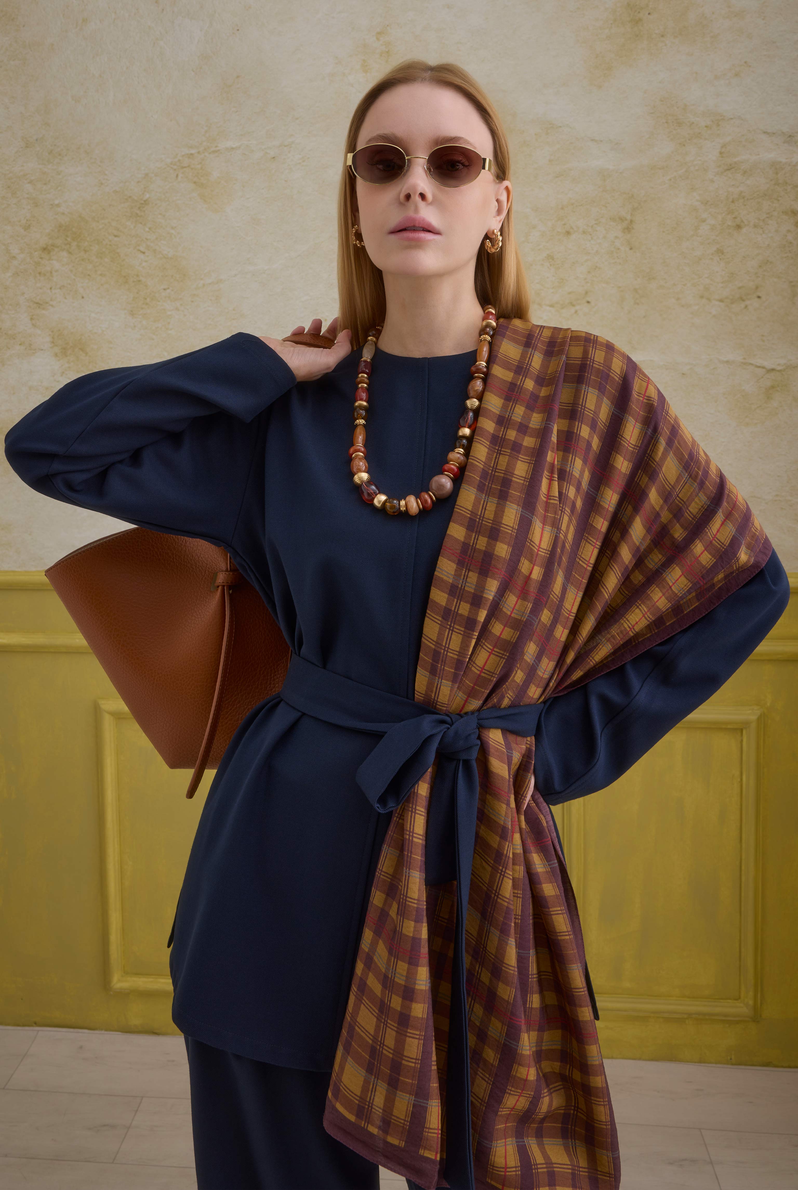 Pera Plaid Shawl Tan - 3