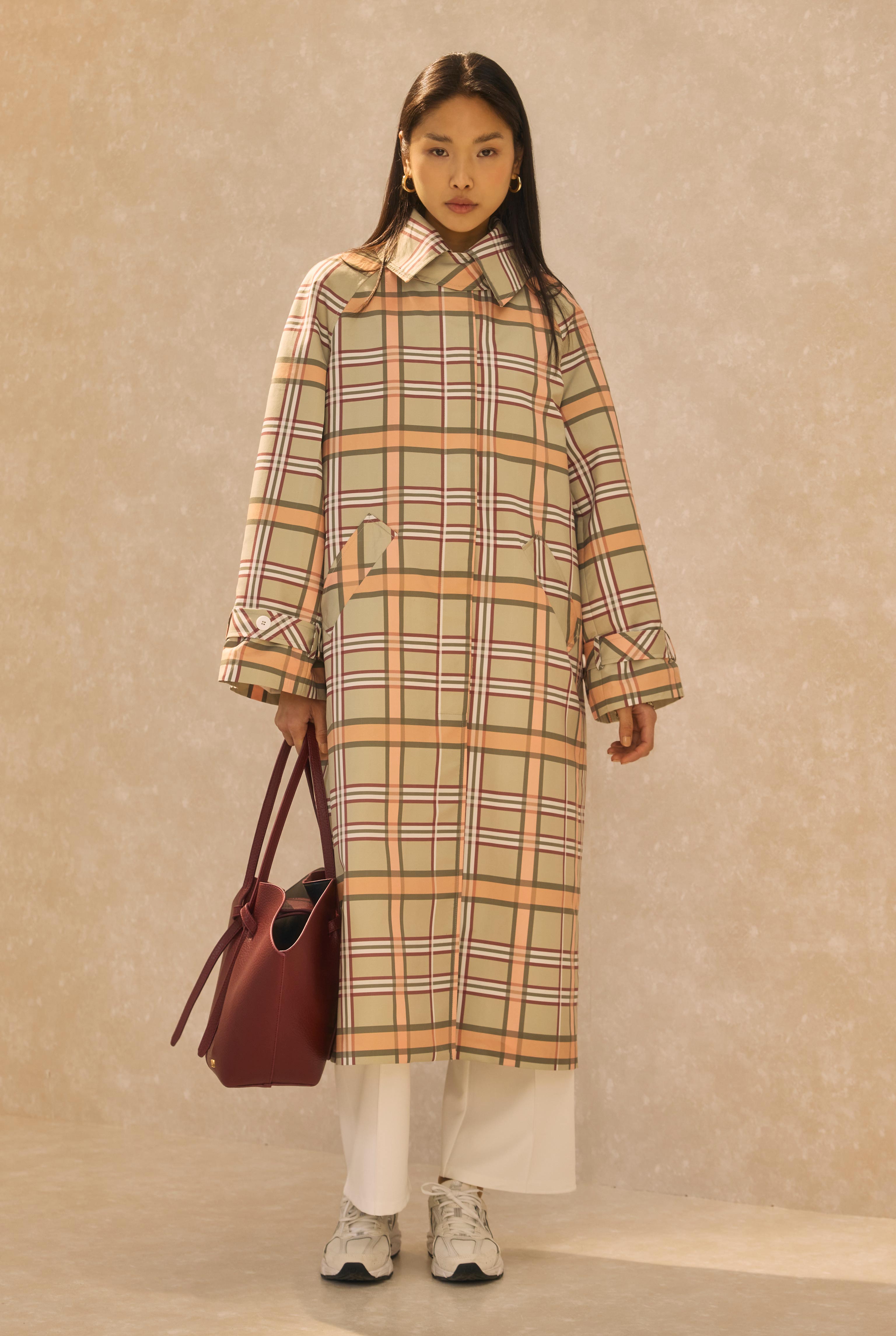 Plaid Patterned Trenchcoat Sage Green - 3