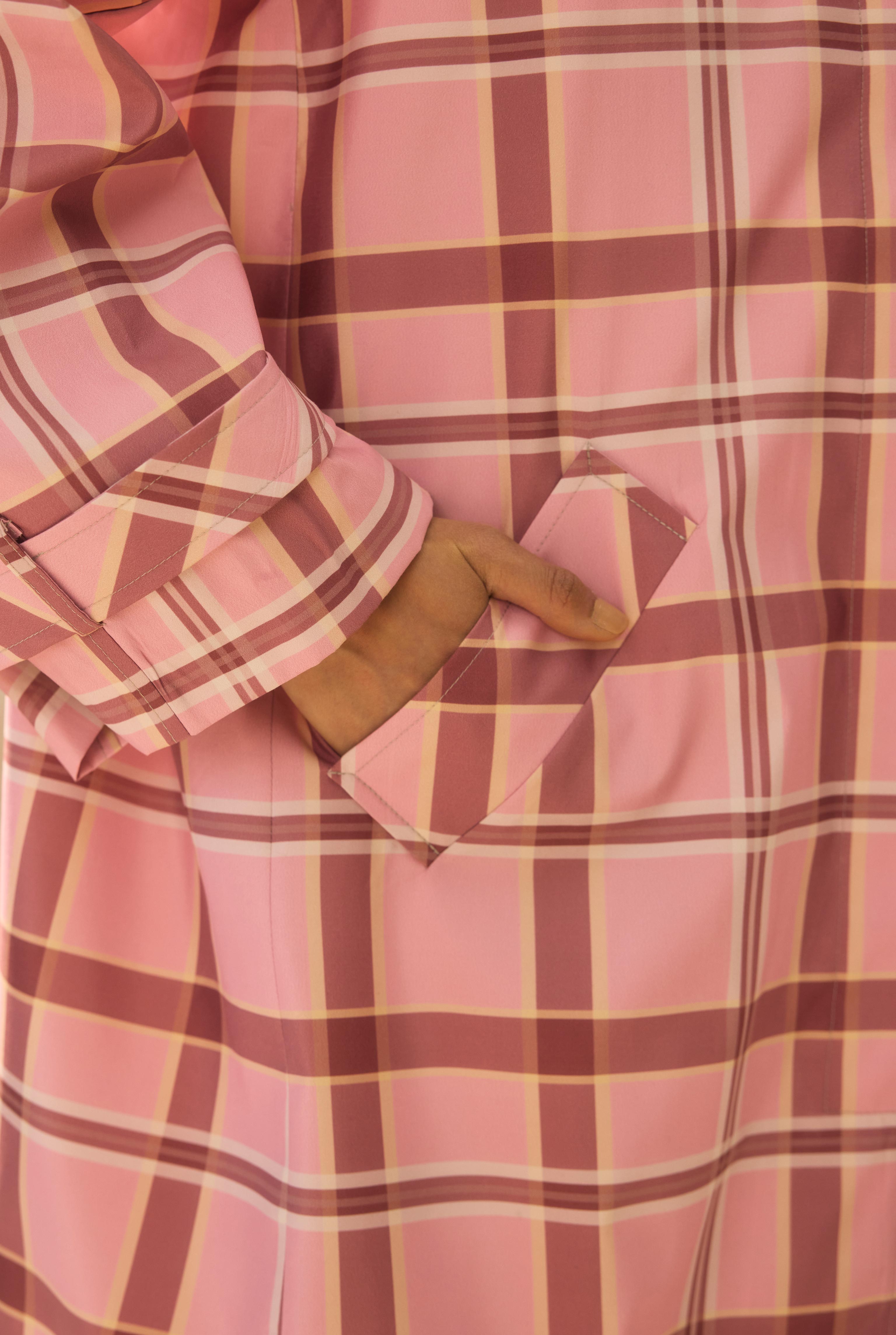 Plaid Patterned Trenchcoat Powder Pink - 4