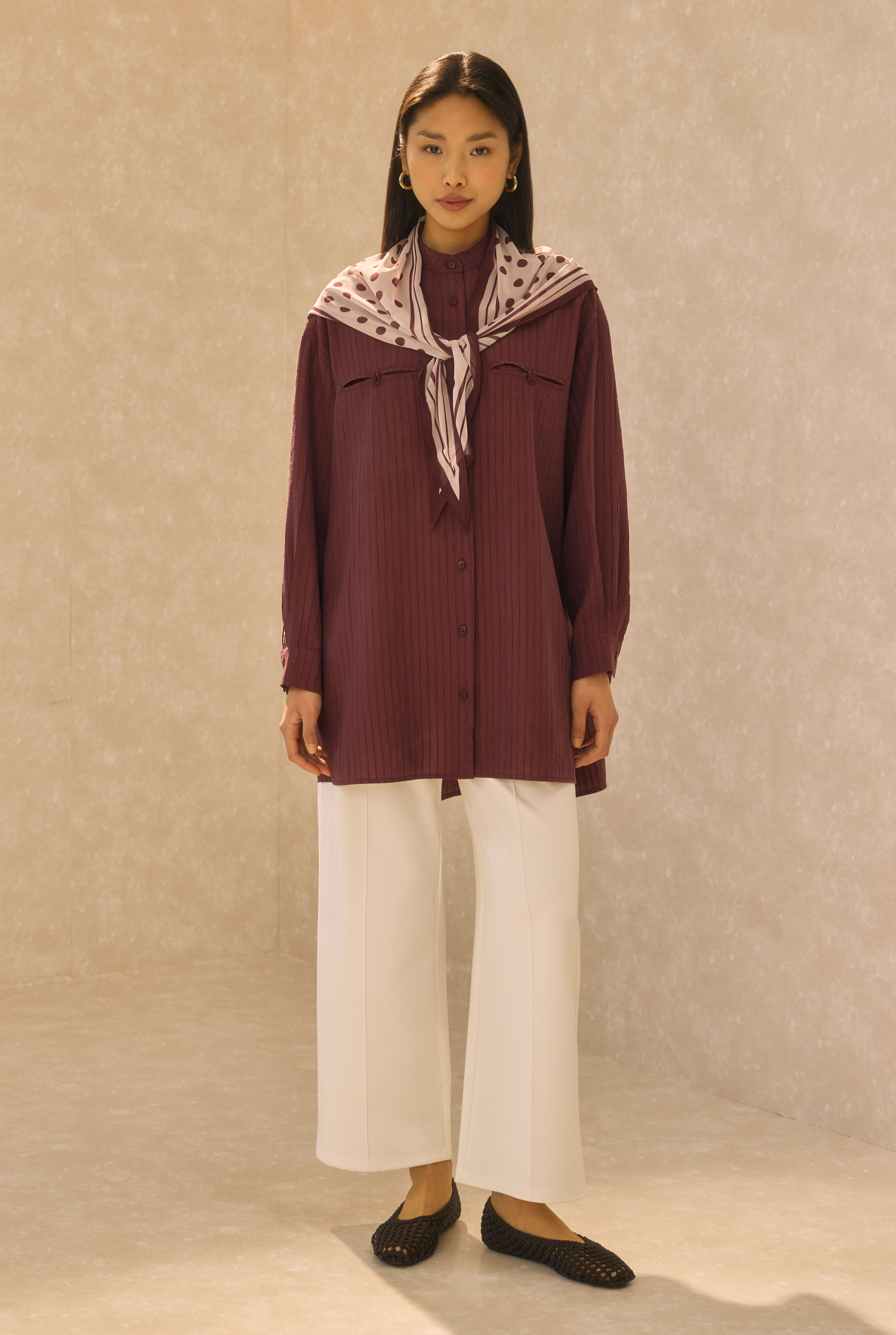 Welt Pocket Detail Shirt Bordeaux - 3
