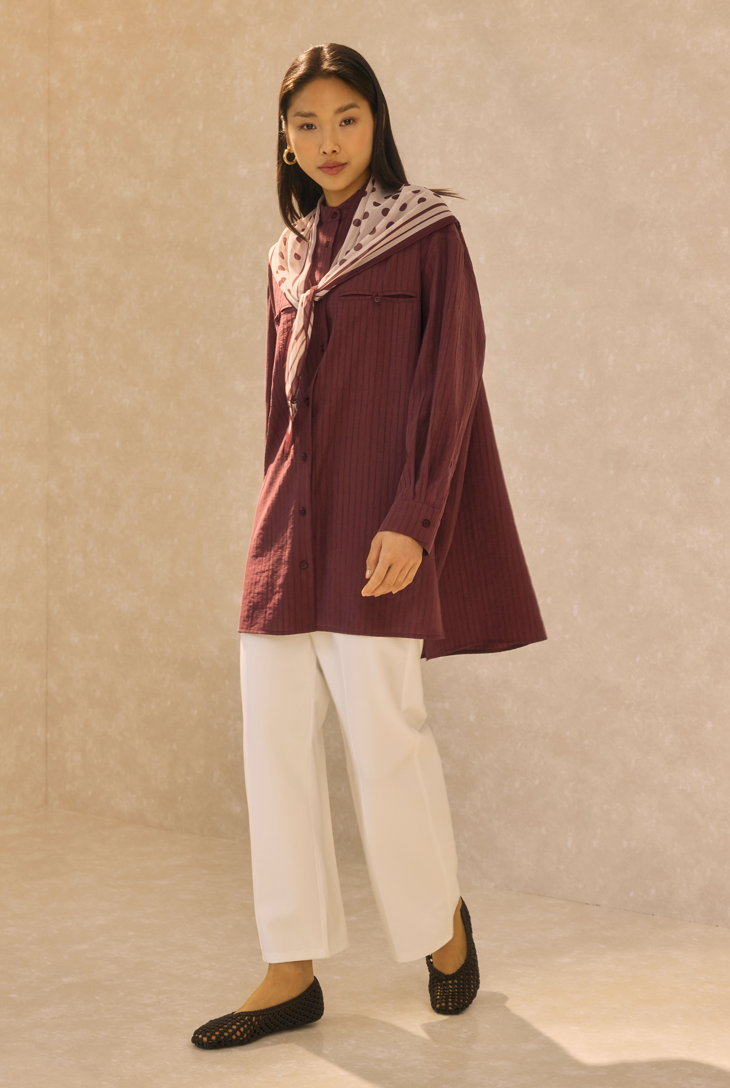 Welt Pocket Detail Shirt Bordeaux - 2