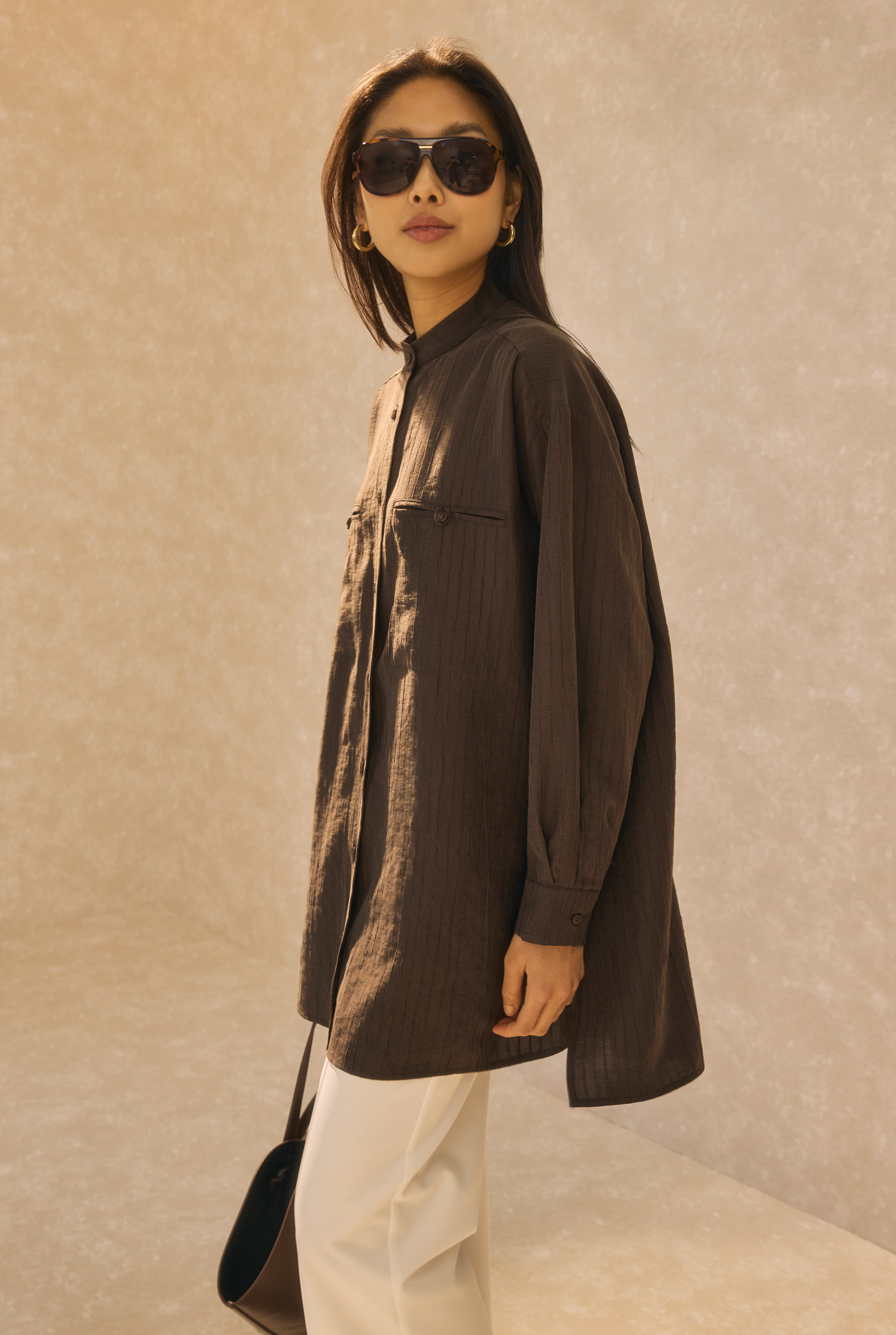 Welt Pocket Detail Shirt Dark Brown - 4