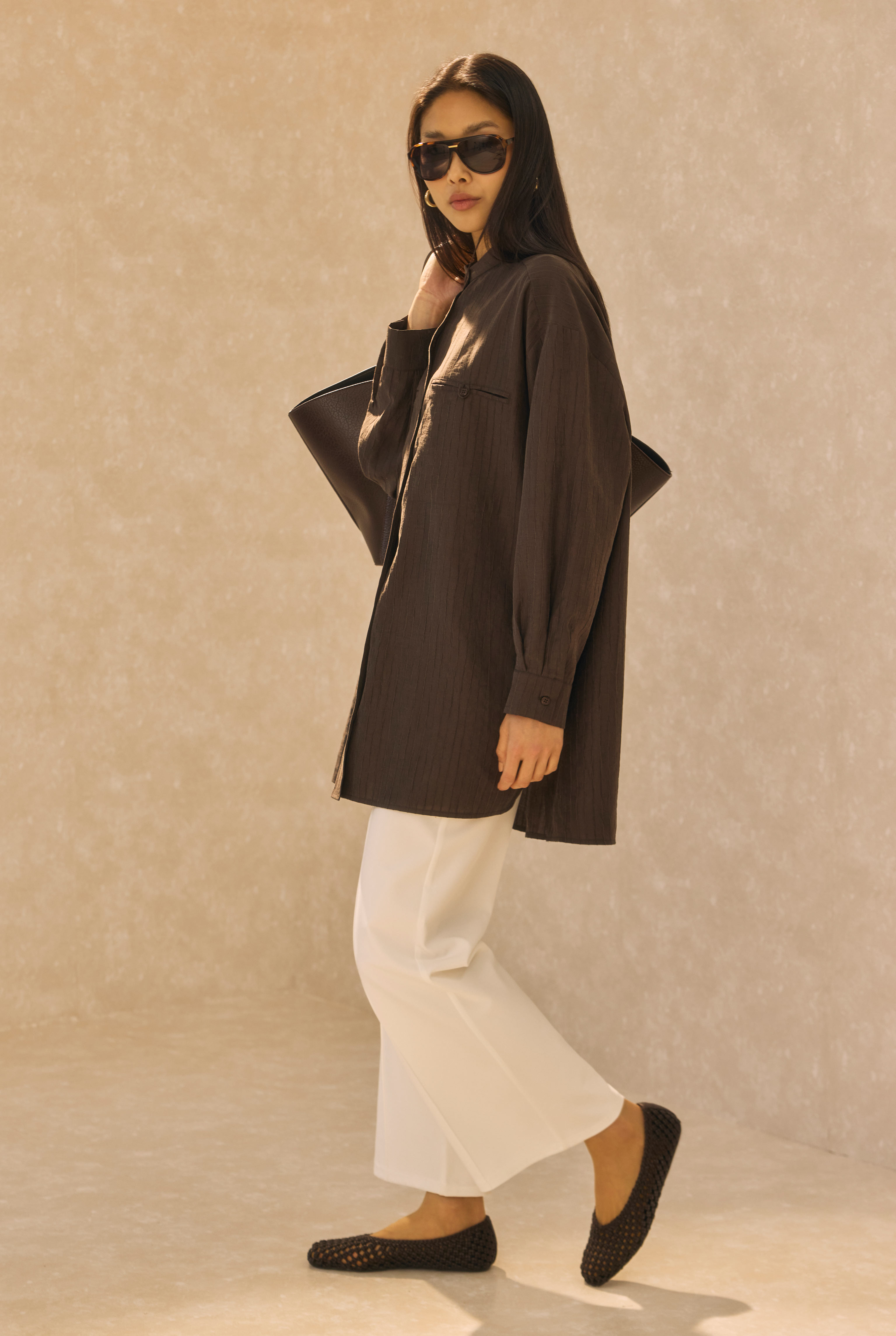 Welt Pocket Detail Shirt Dark Brown - 2