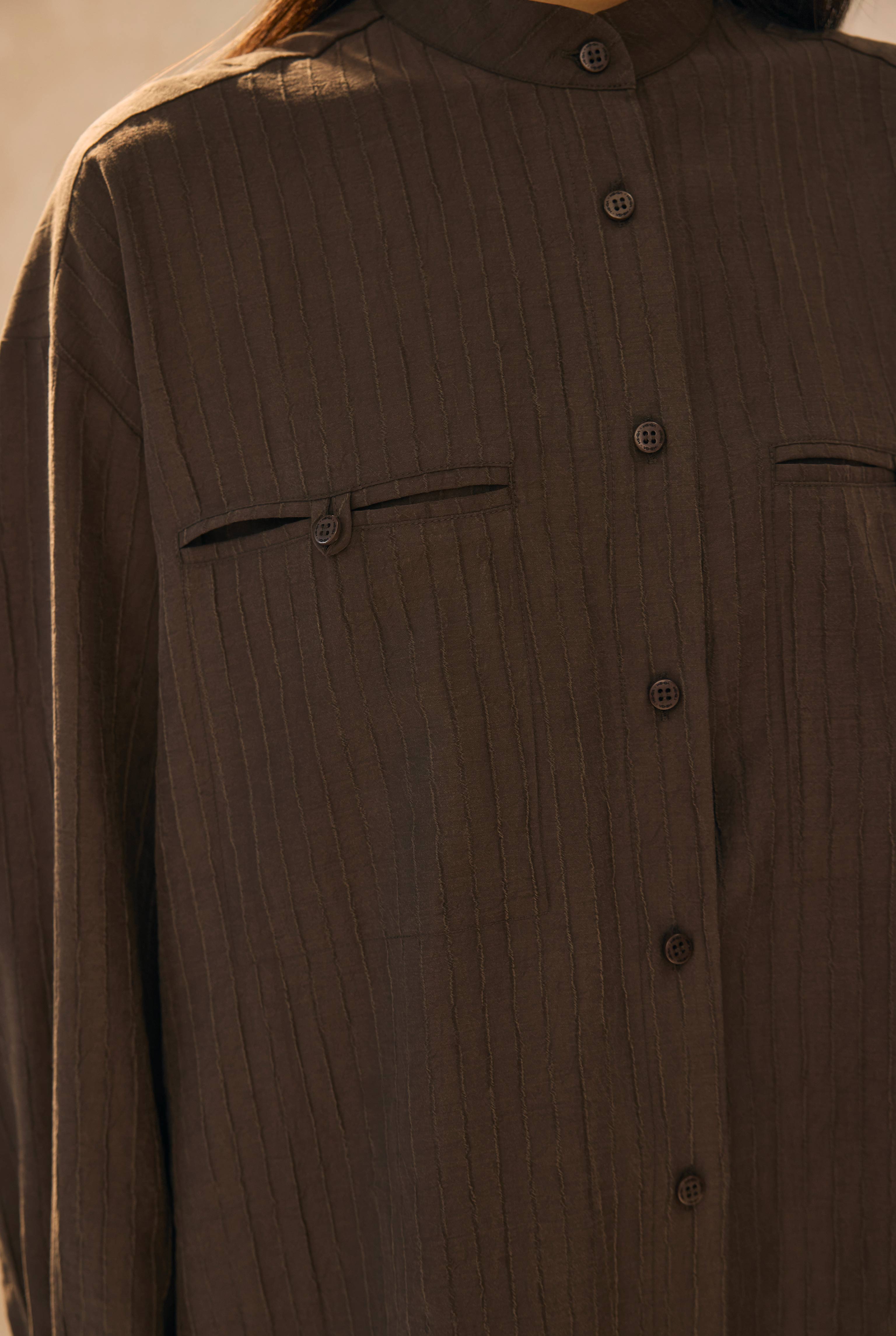 Welt Pocket Detail Shirt Dark Brown - 5