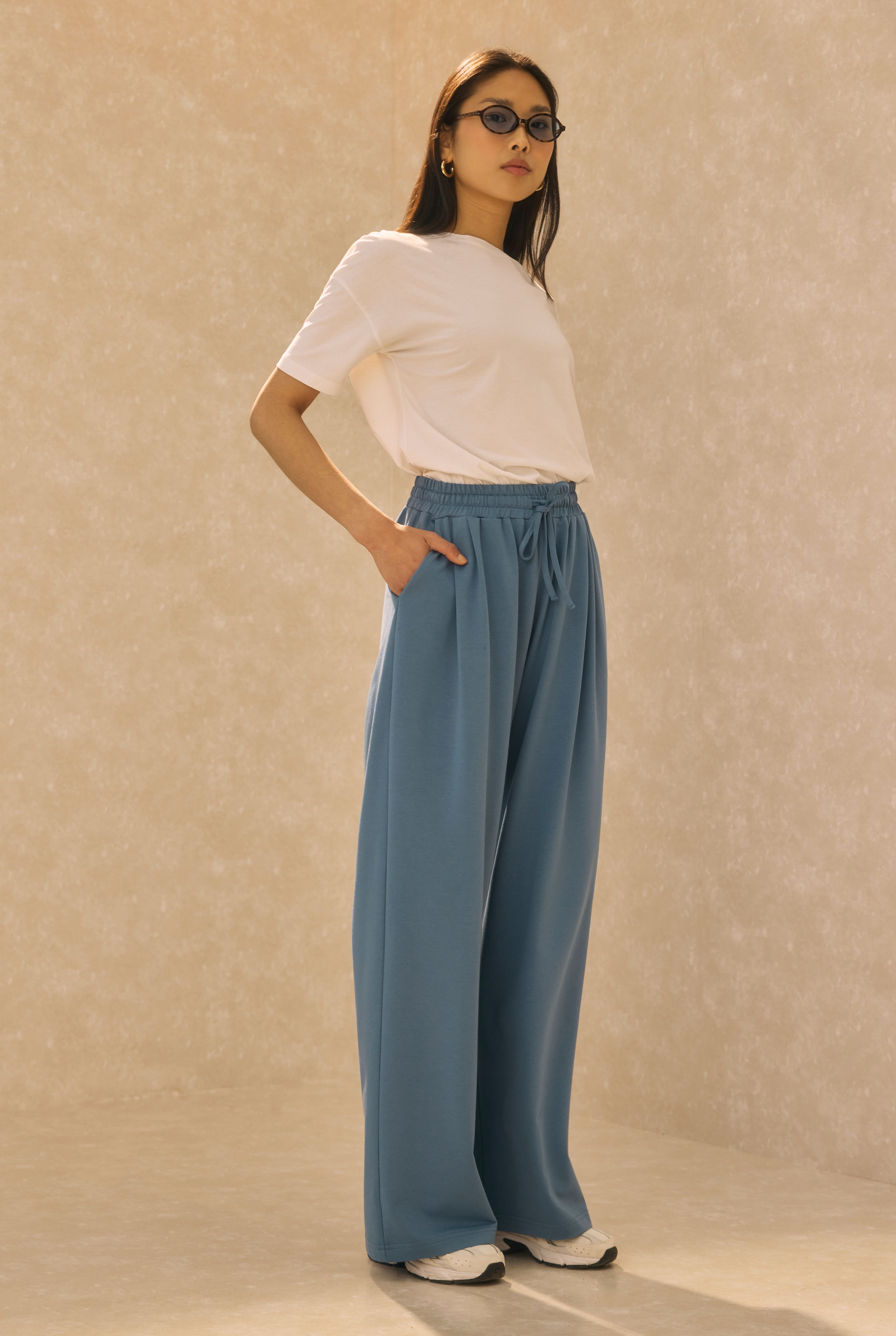 Wide Leg Sweatpants Denim Blue - HE-QA