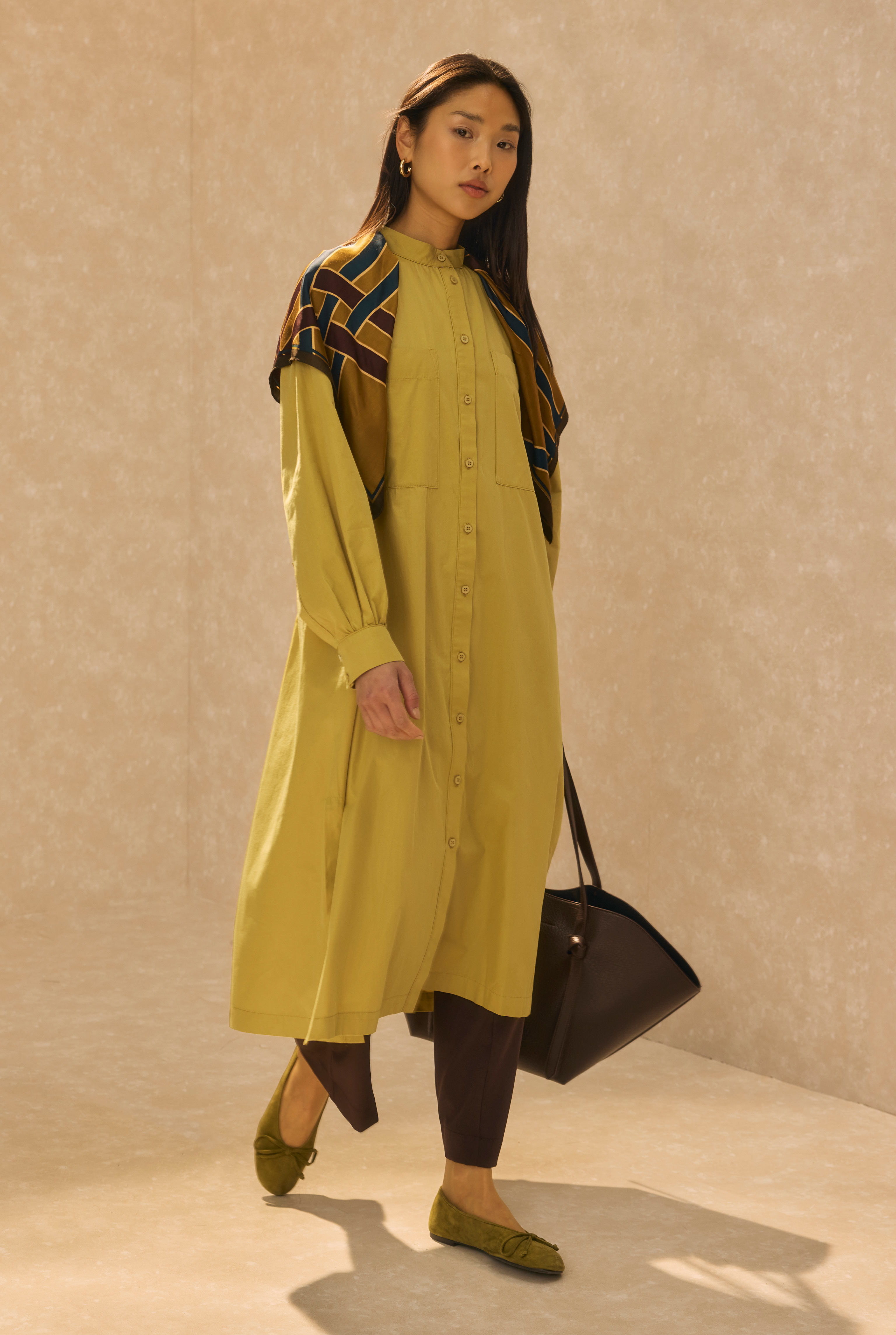 Mandarin Collar Long Tunic Saffron Yellow - HE-QA