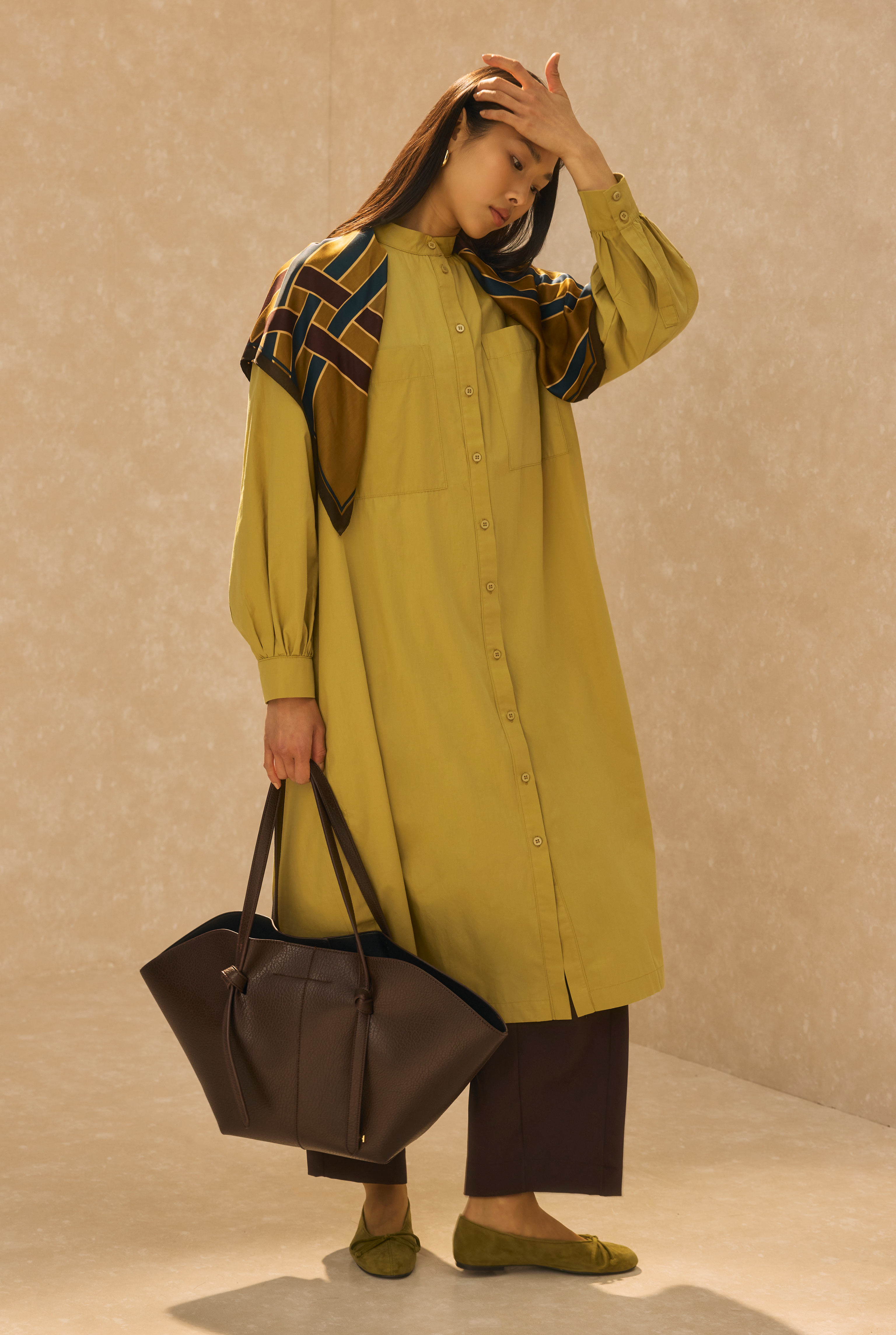 Mandarin Collar Long Tunic Saffron Yellow - 2