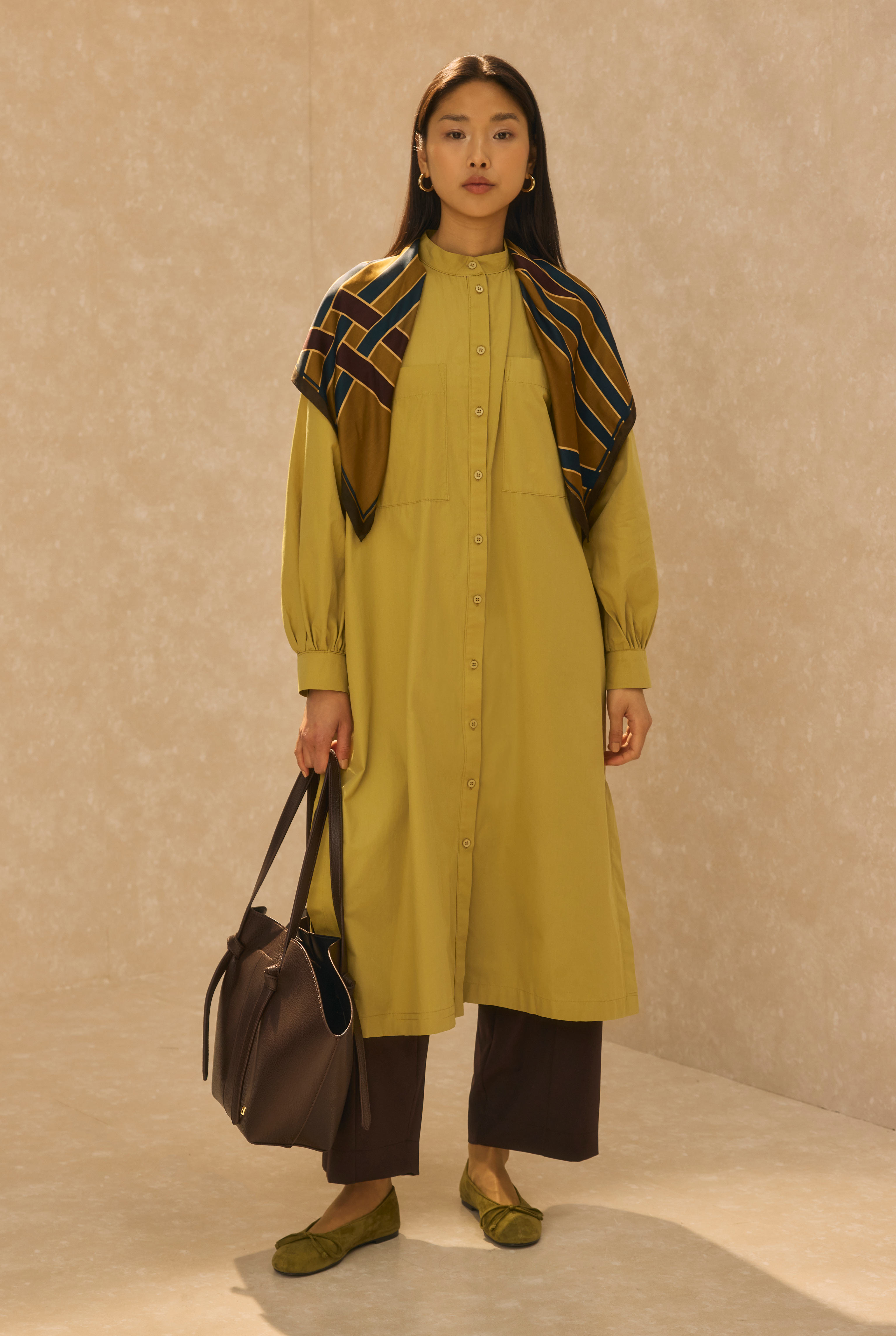 Mandarin Collar Long Tunic Saffron Yellow - 3