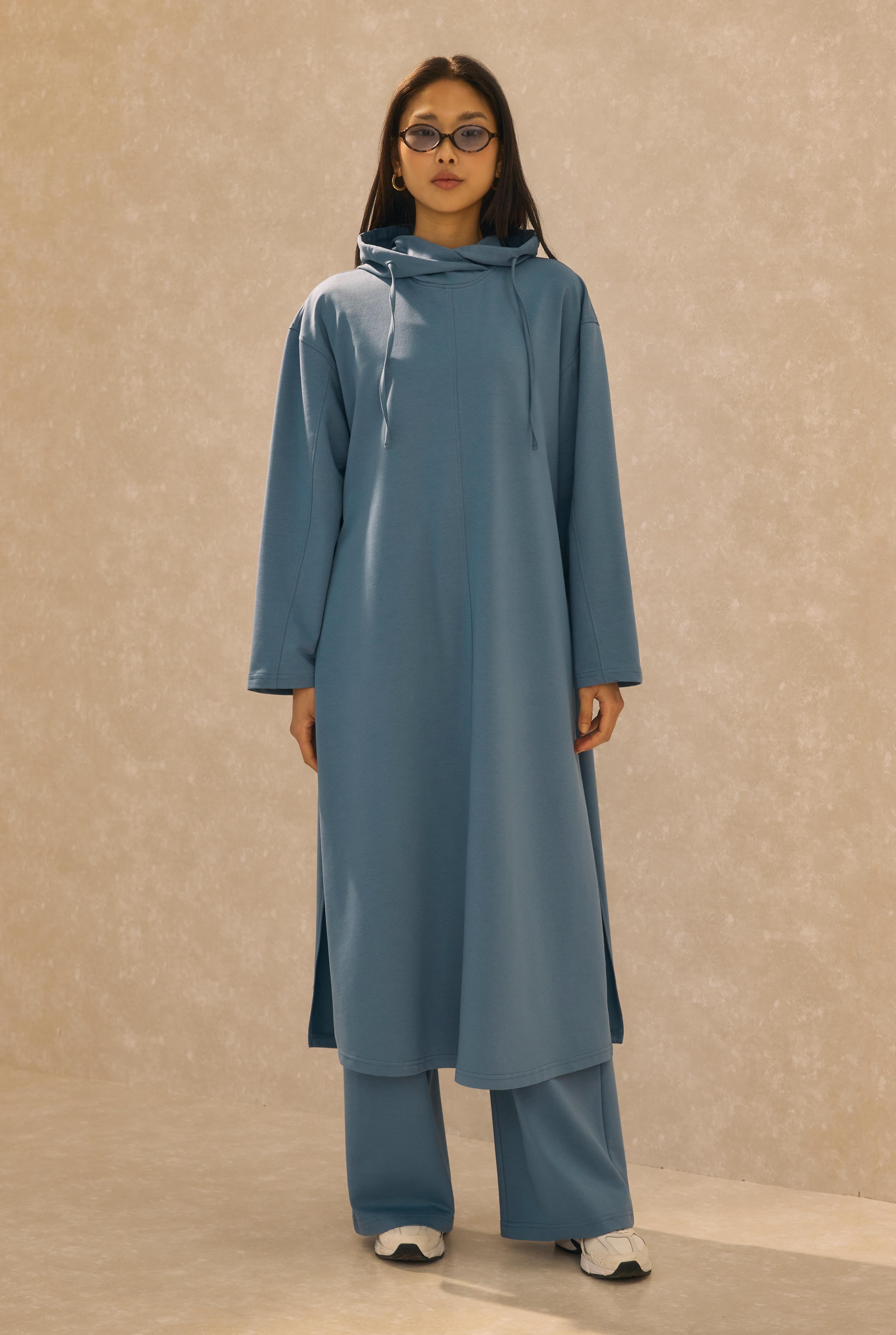 Long Hooded Sweatshirt Denim Blue - 5