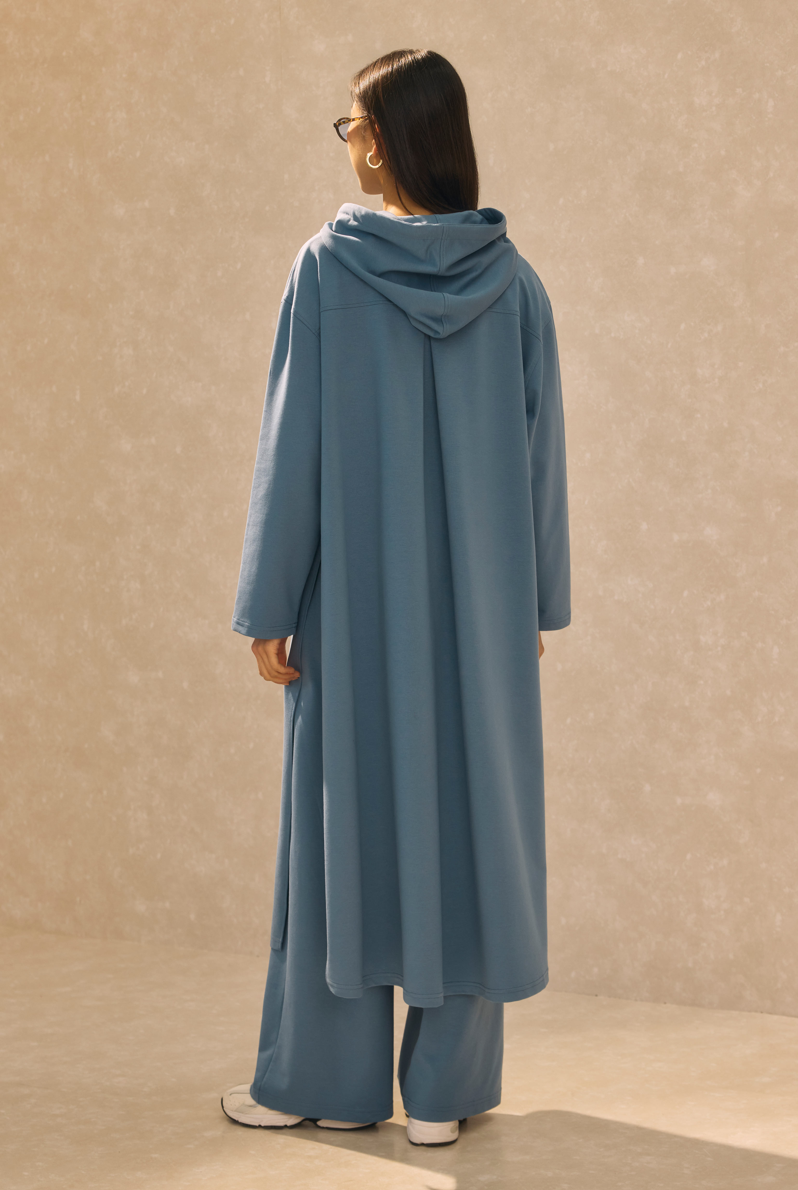 Long Hooded Sweatshirt Denim Blue - 7