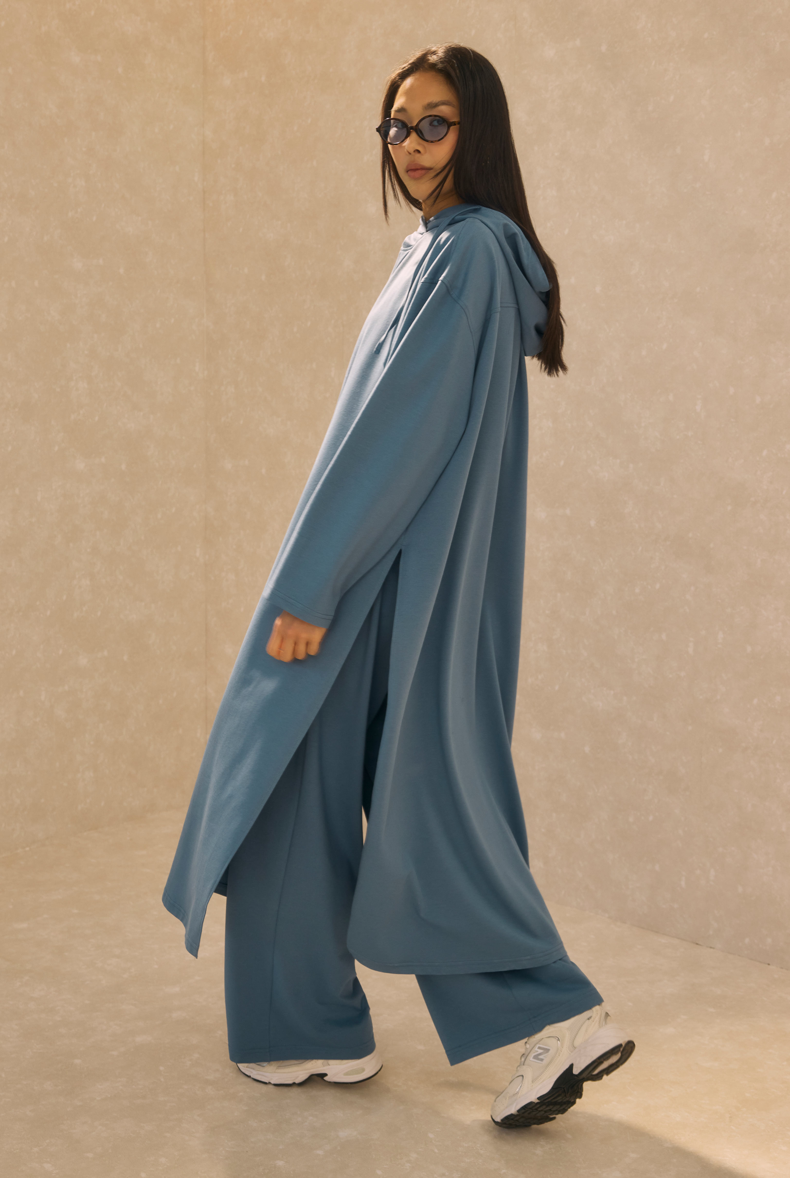 Long Hooded Sweatshirt Denim Blue - 6
