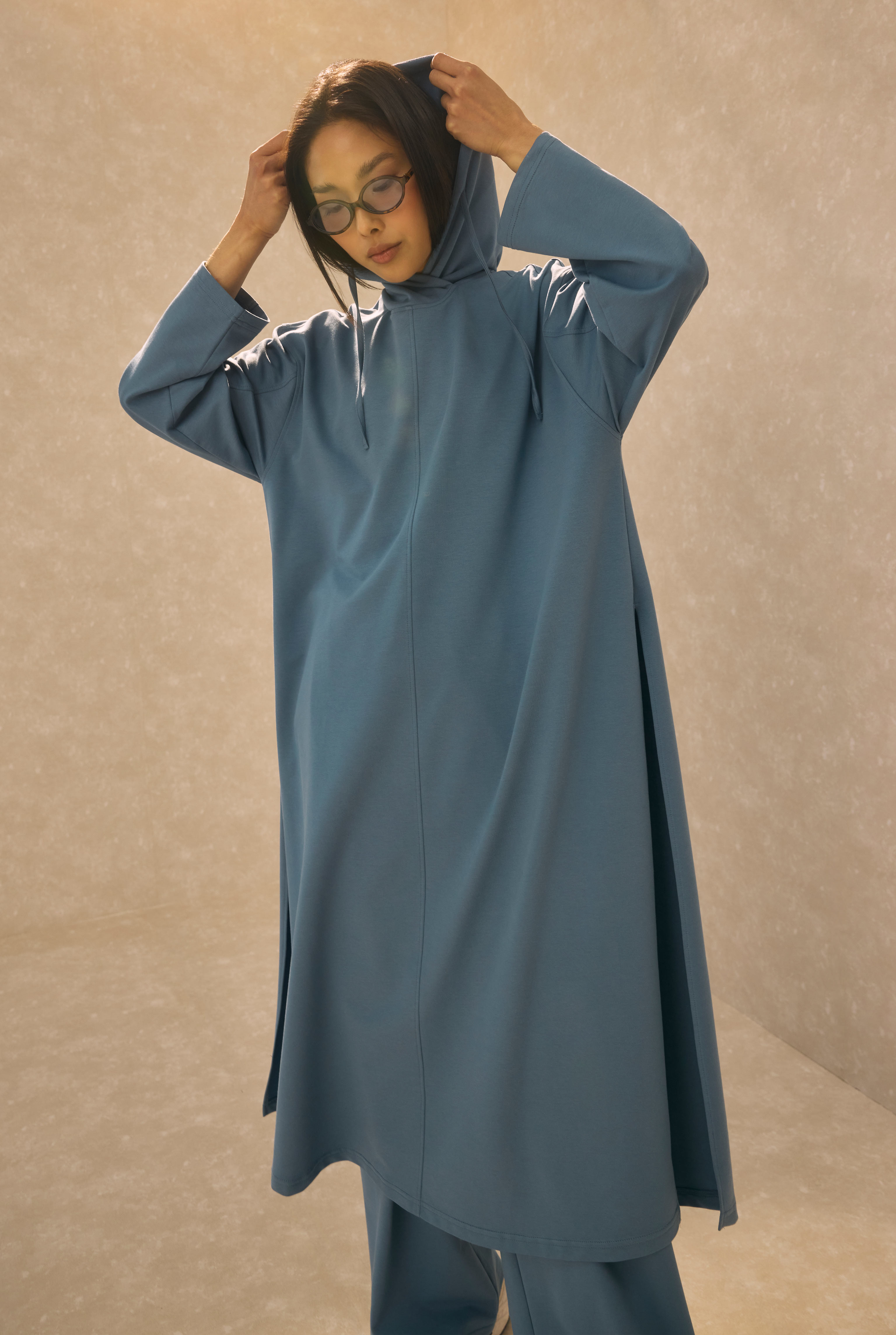 Long Hooded Sweatshirt Denim Blue - 4