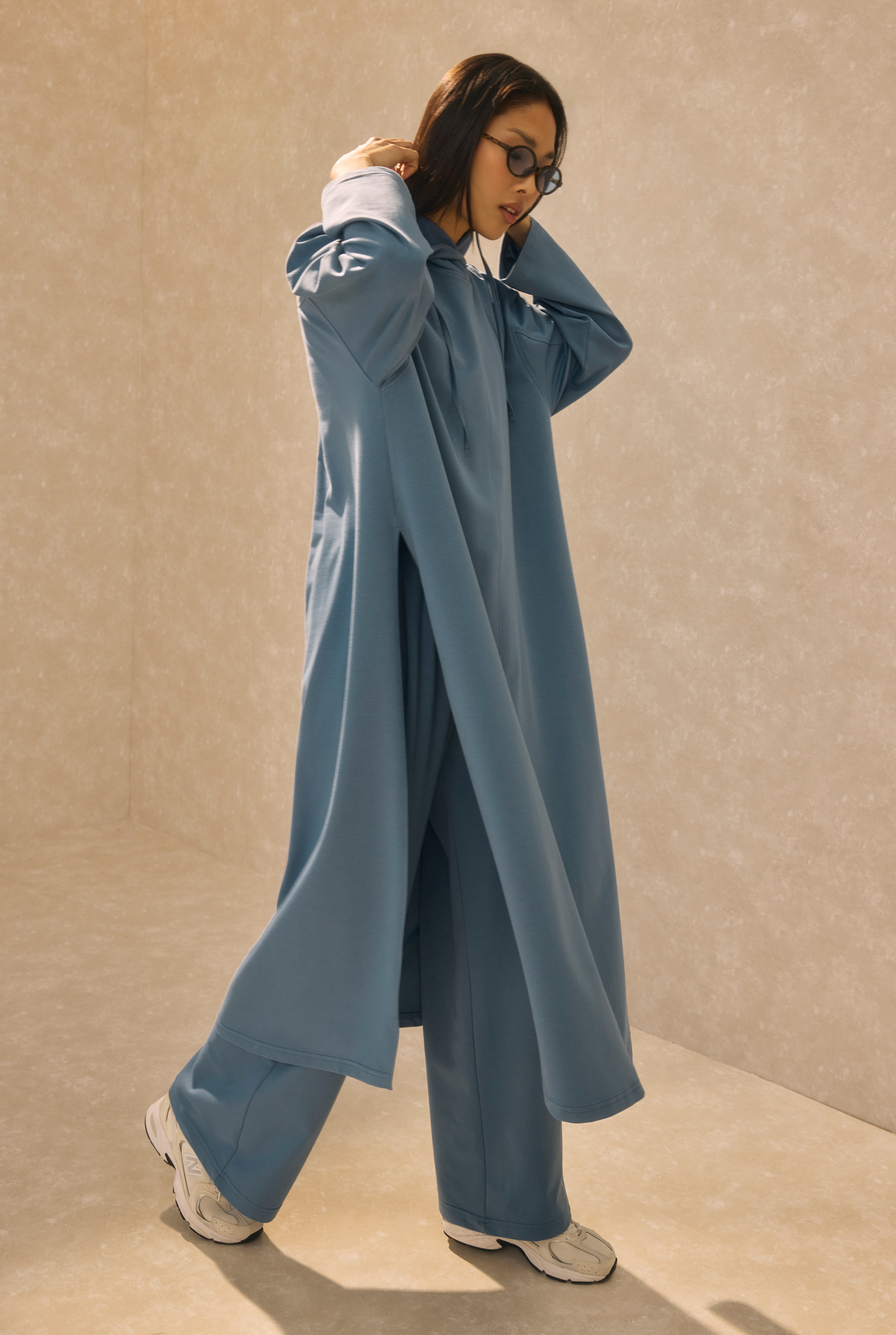 Long Hooded Sweatshirt Denim Blue - 3