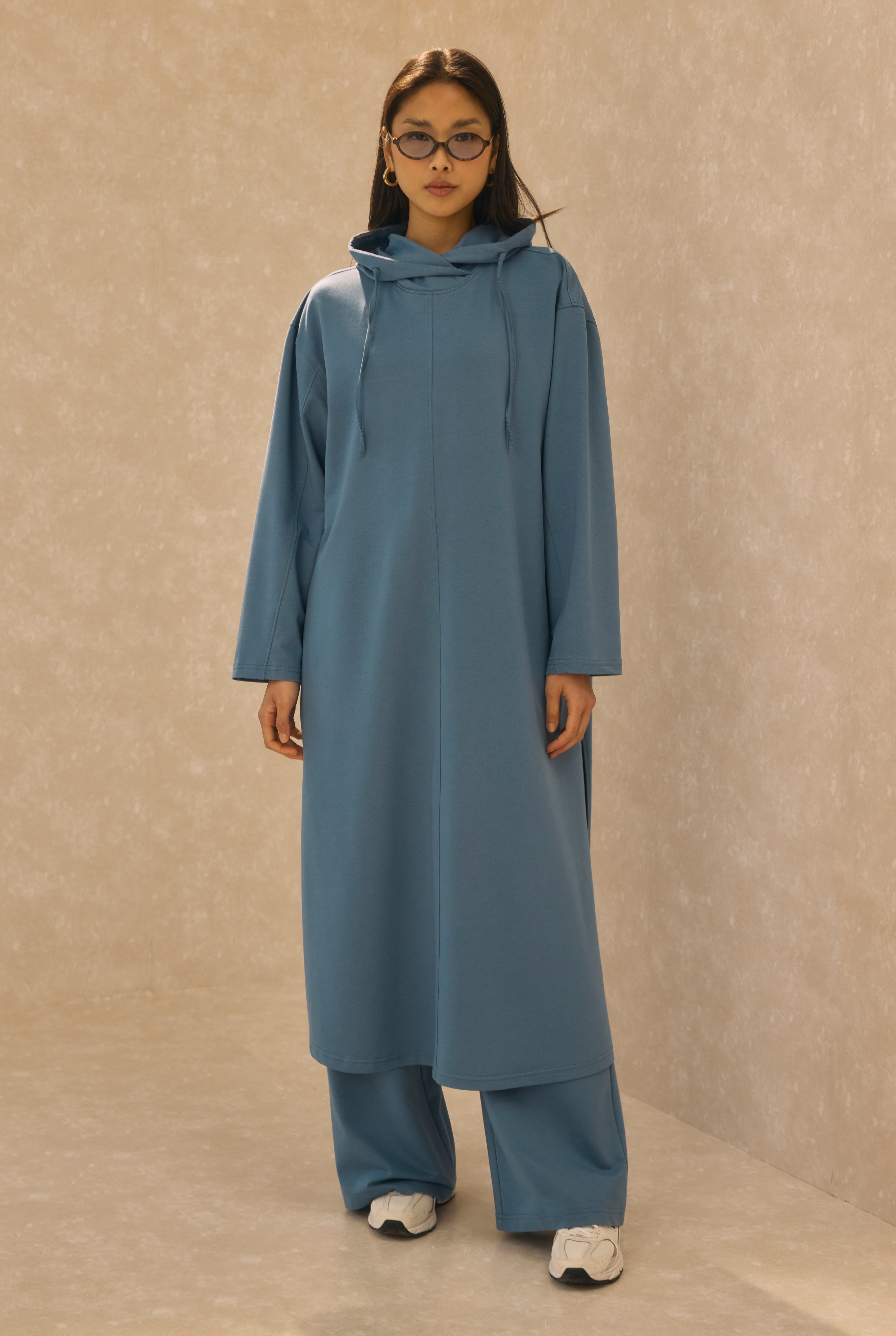 Long Hooded Sweatshirt Denim Blue - 2