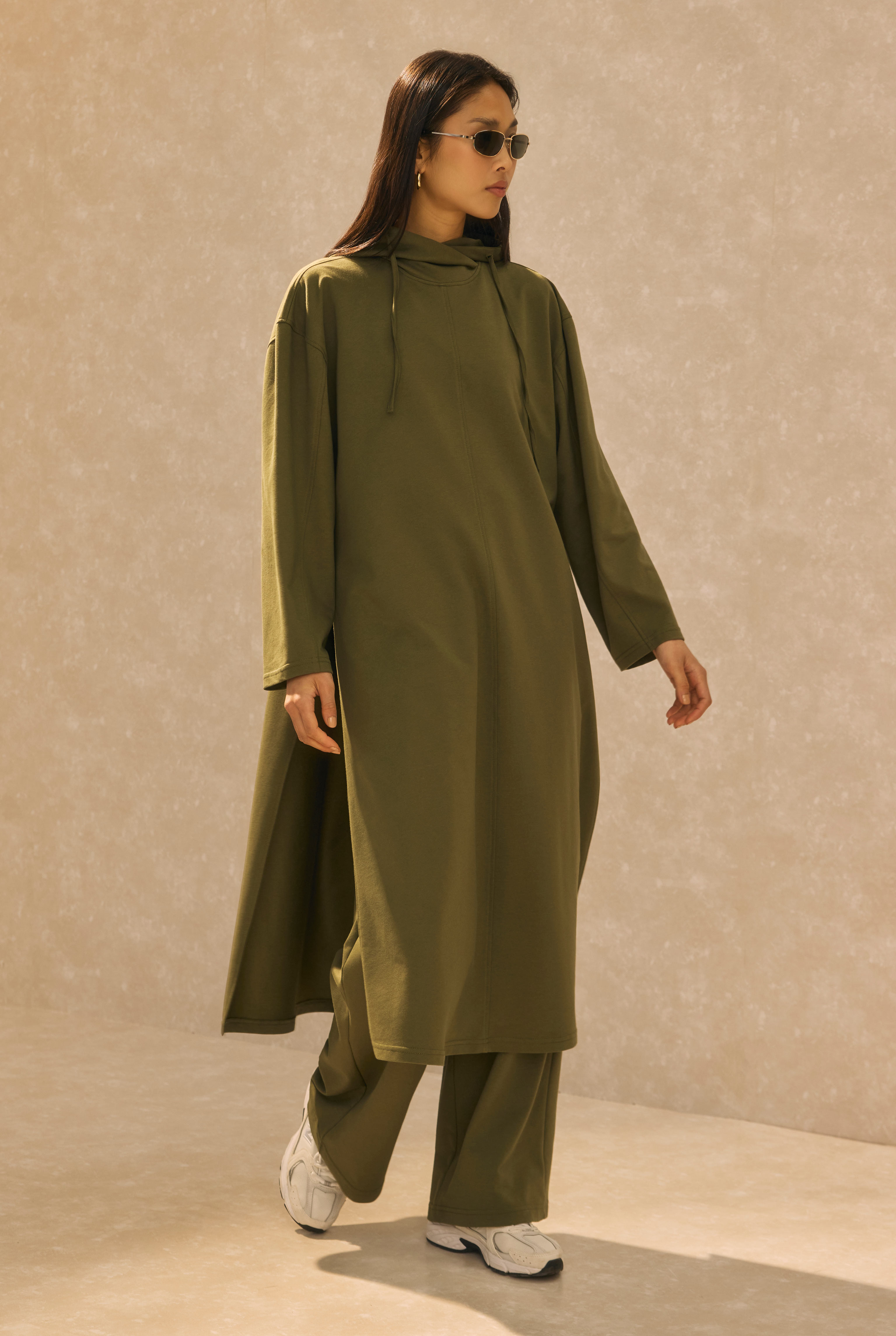 Long Hooded Sweatshirt Khaki - 2