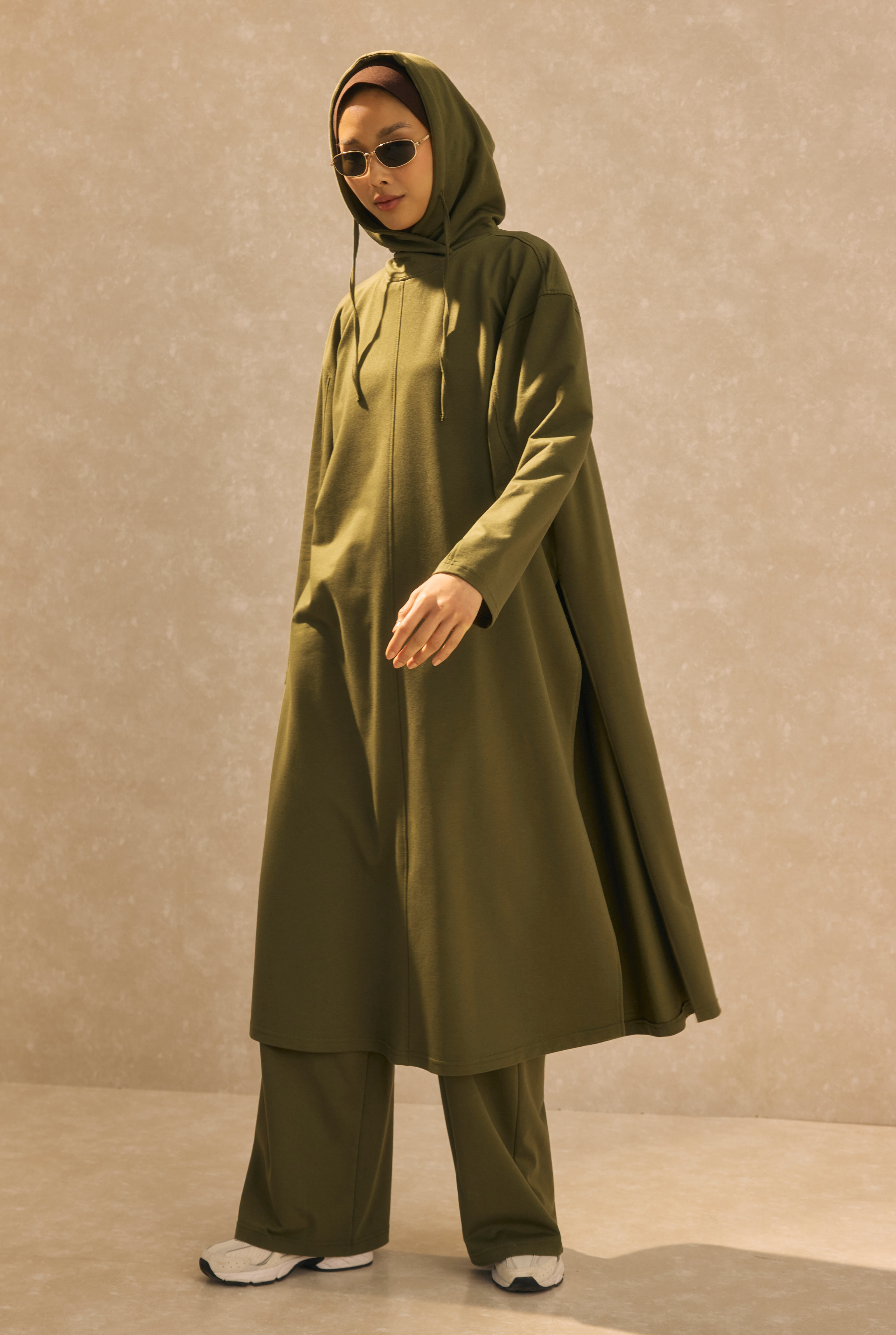 Long Hooded Sweatshirt Khaki - 5