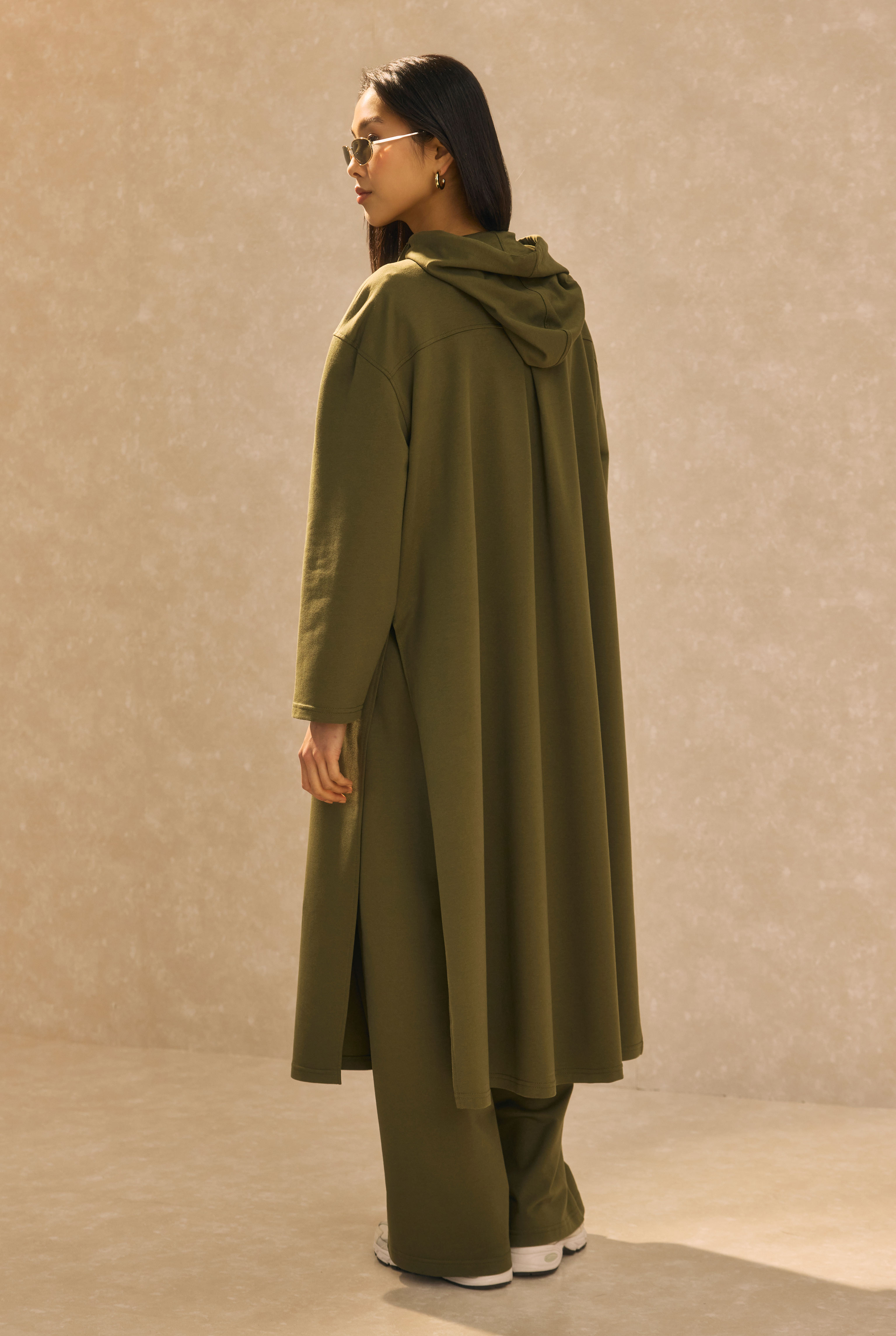 Long Hooded Sweatshirt Khaki - 6