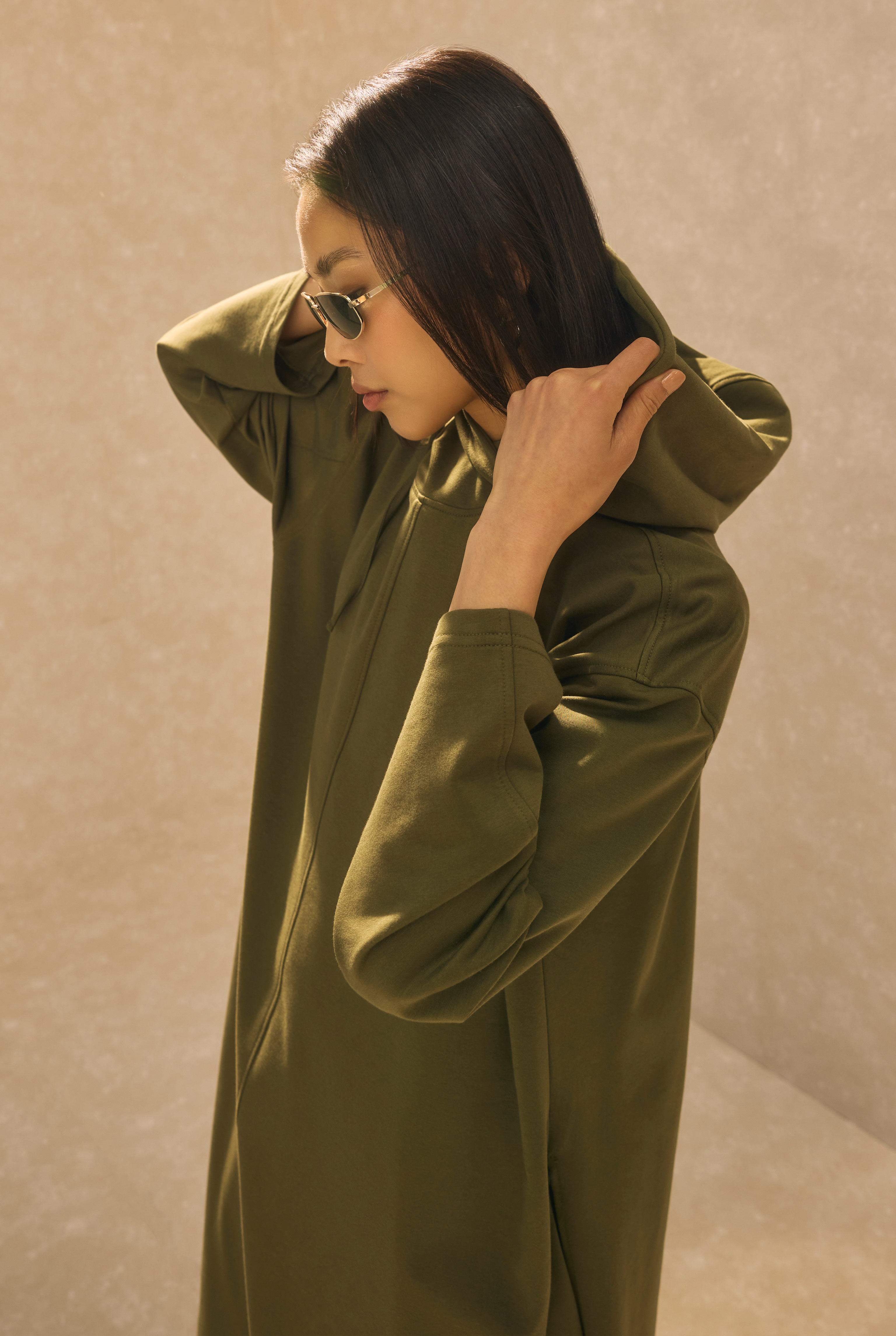 Long Hooded Sweatshirt Khaki - 3