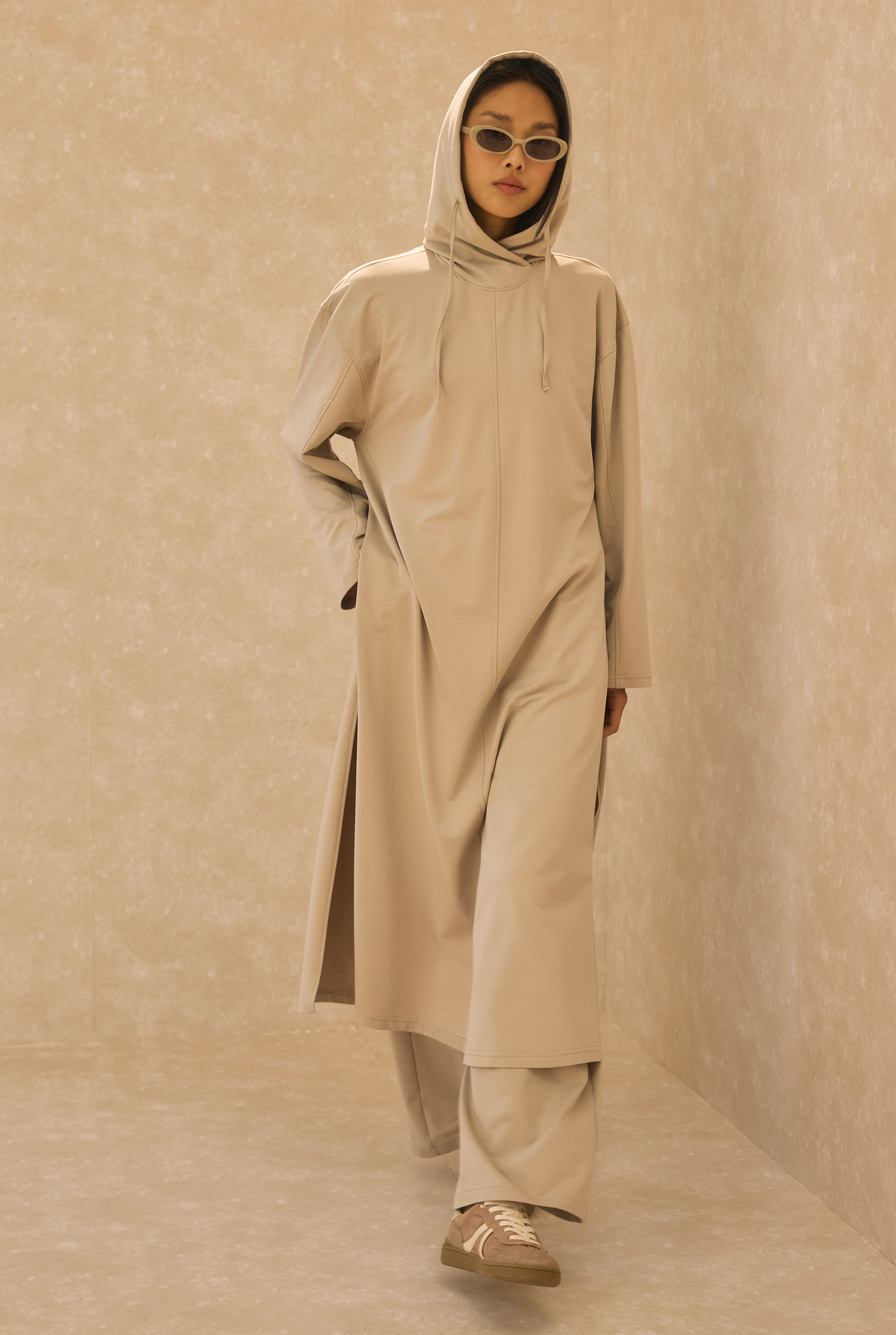 Long Hooded Sweatshirt Oyster - 1