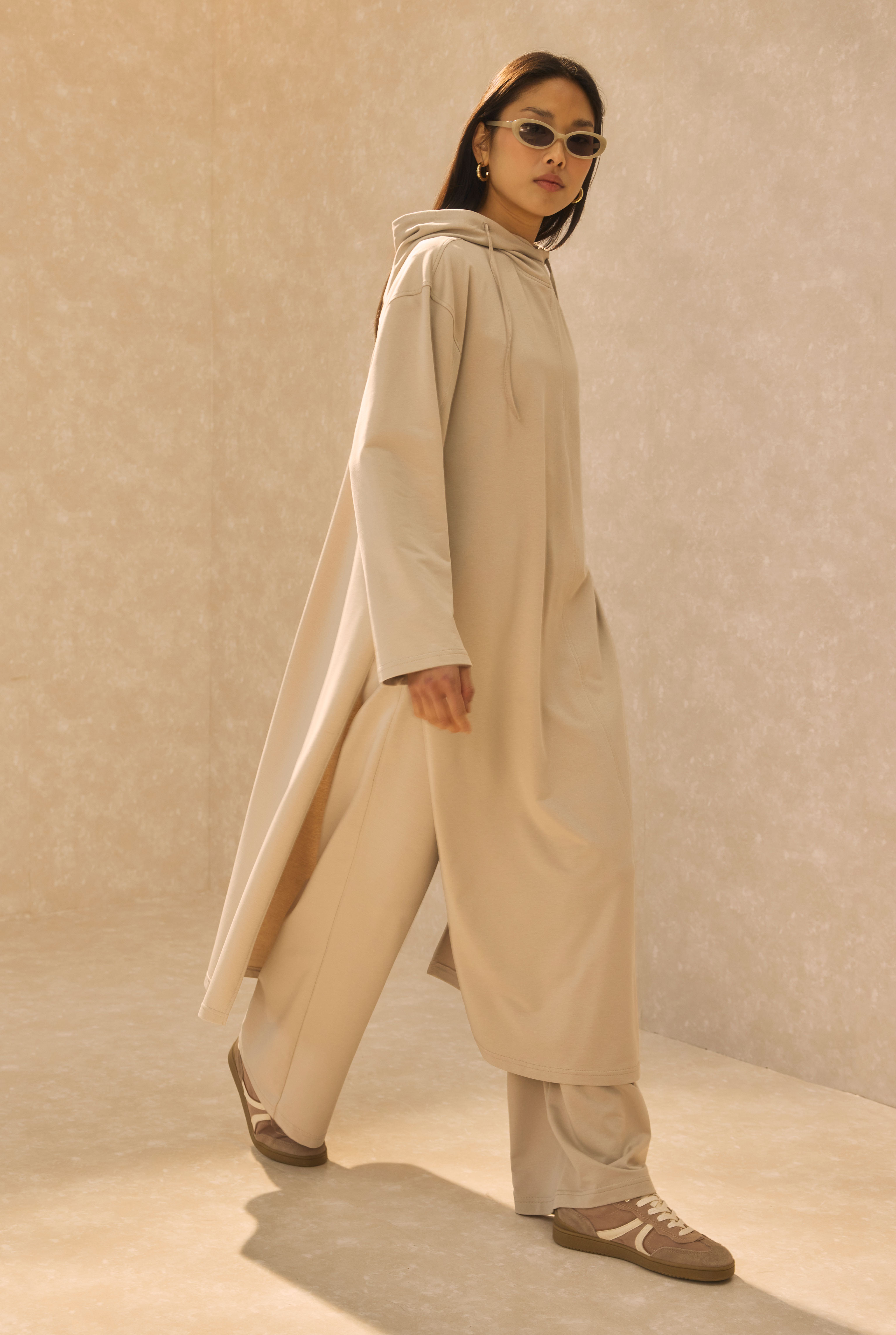 Long Hooded Sweatshirt Oyster - 3