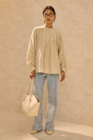 Ruched Sleeve Detailed Cotton Linen Shirt Pearl 