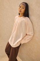 Ruched Sleeve Detailed Cotton Linen Shirt Soft Pink 