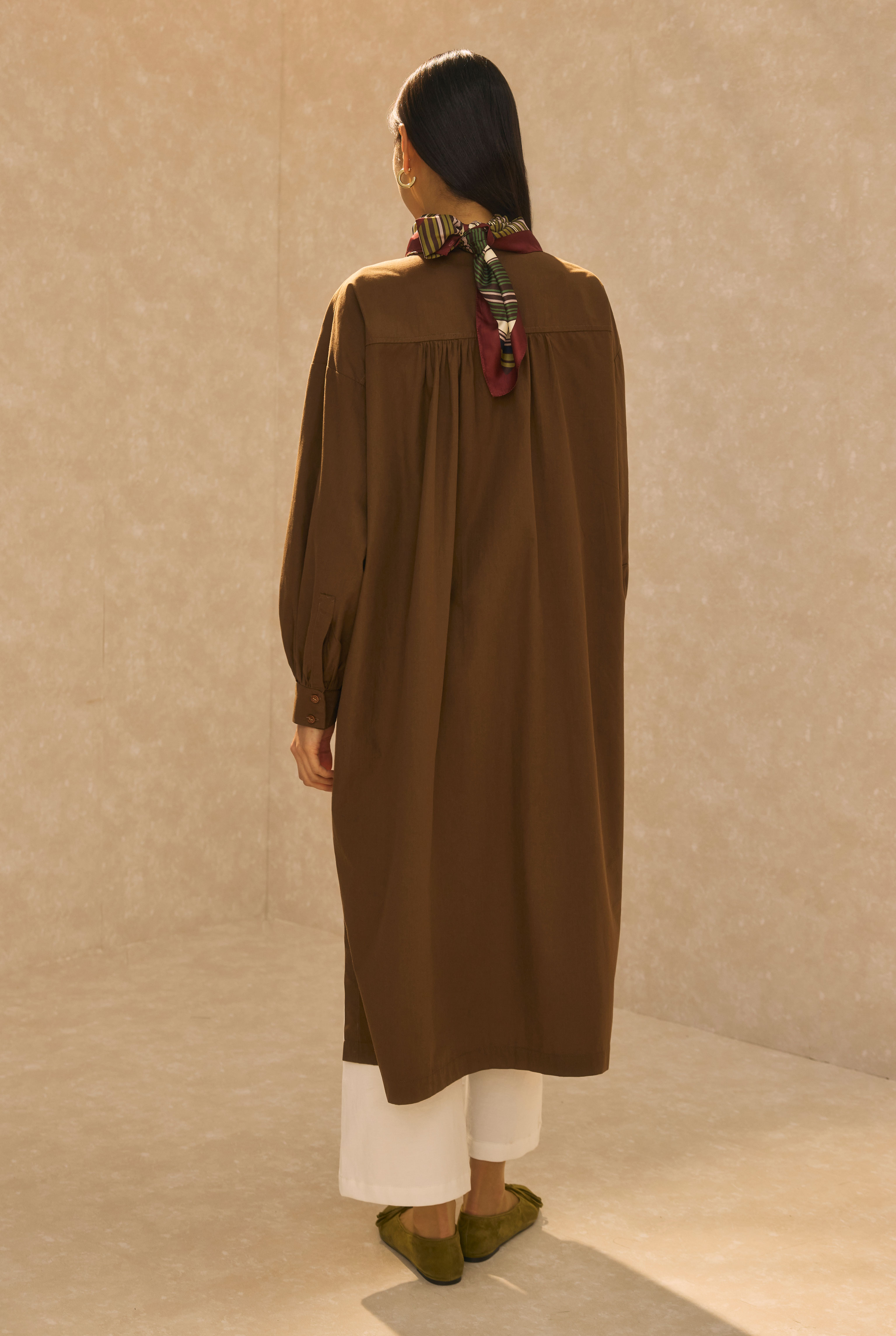 Mandarin Collar Long Tunic Brown - 4