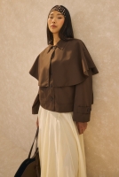 Short Trench Coat With Cape Detail Dark Brown 