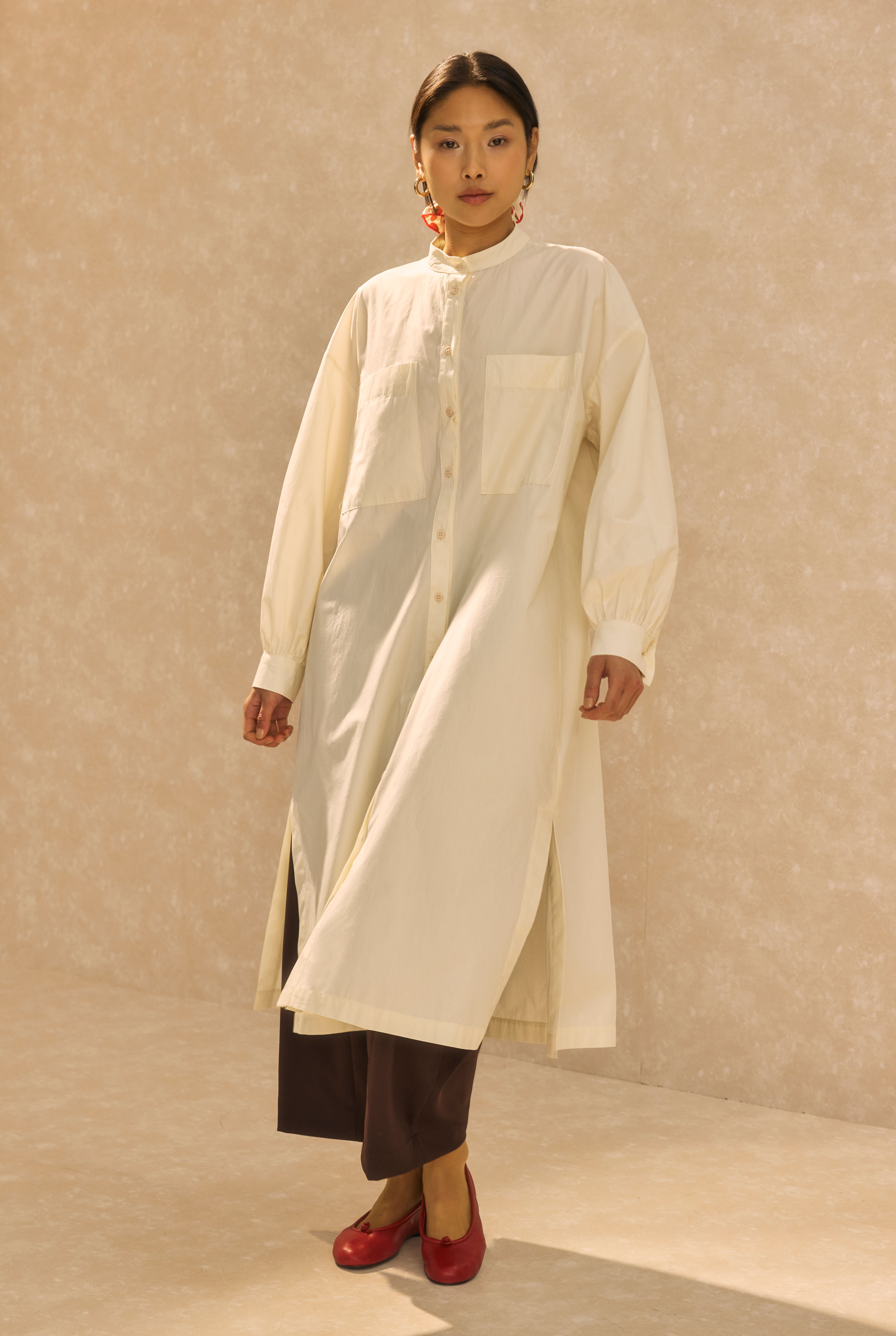 Mandarin Collar Long Tunic Bone - 2