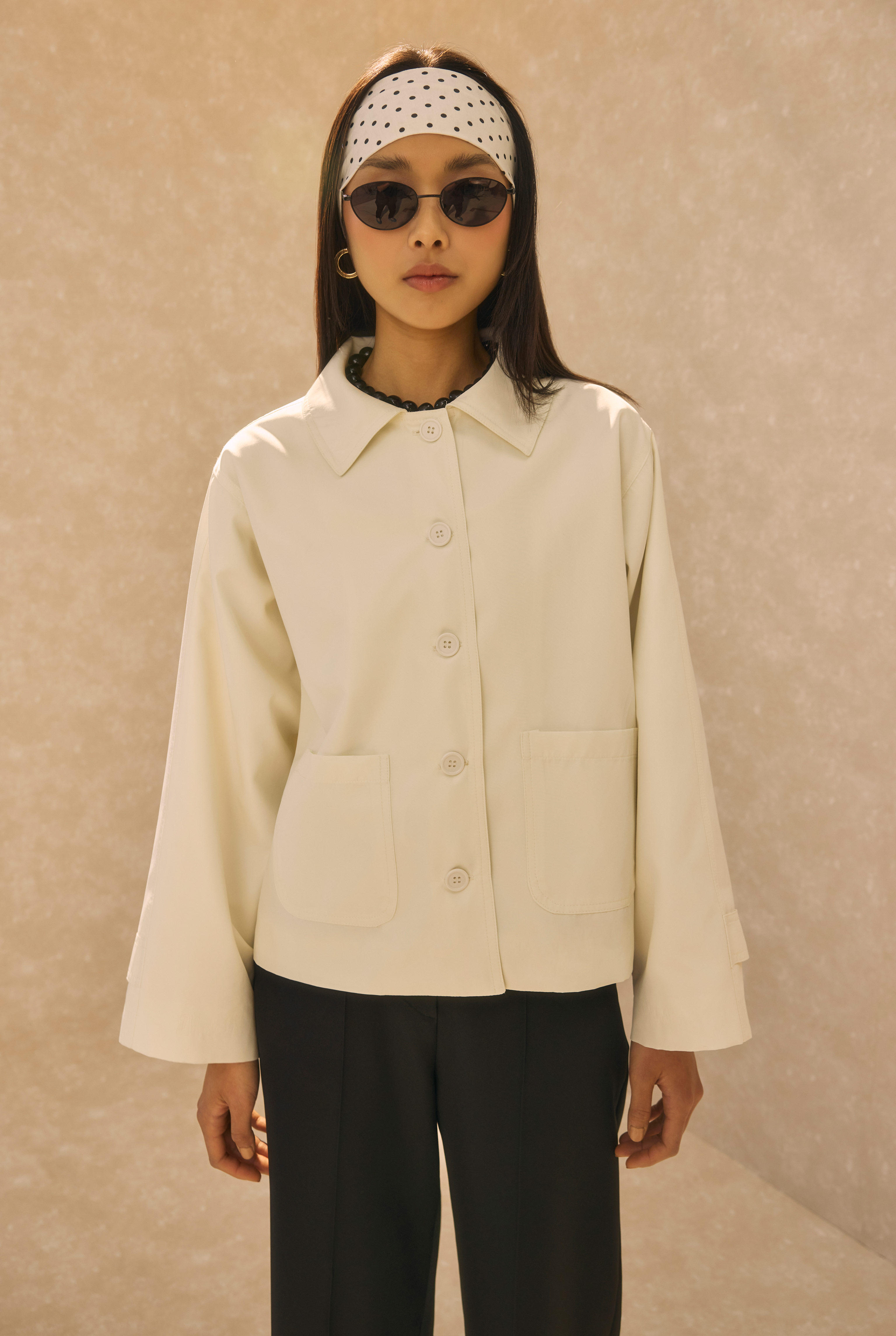 Short Trench Coat With Cape Detail Bone - 2
