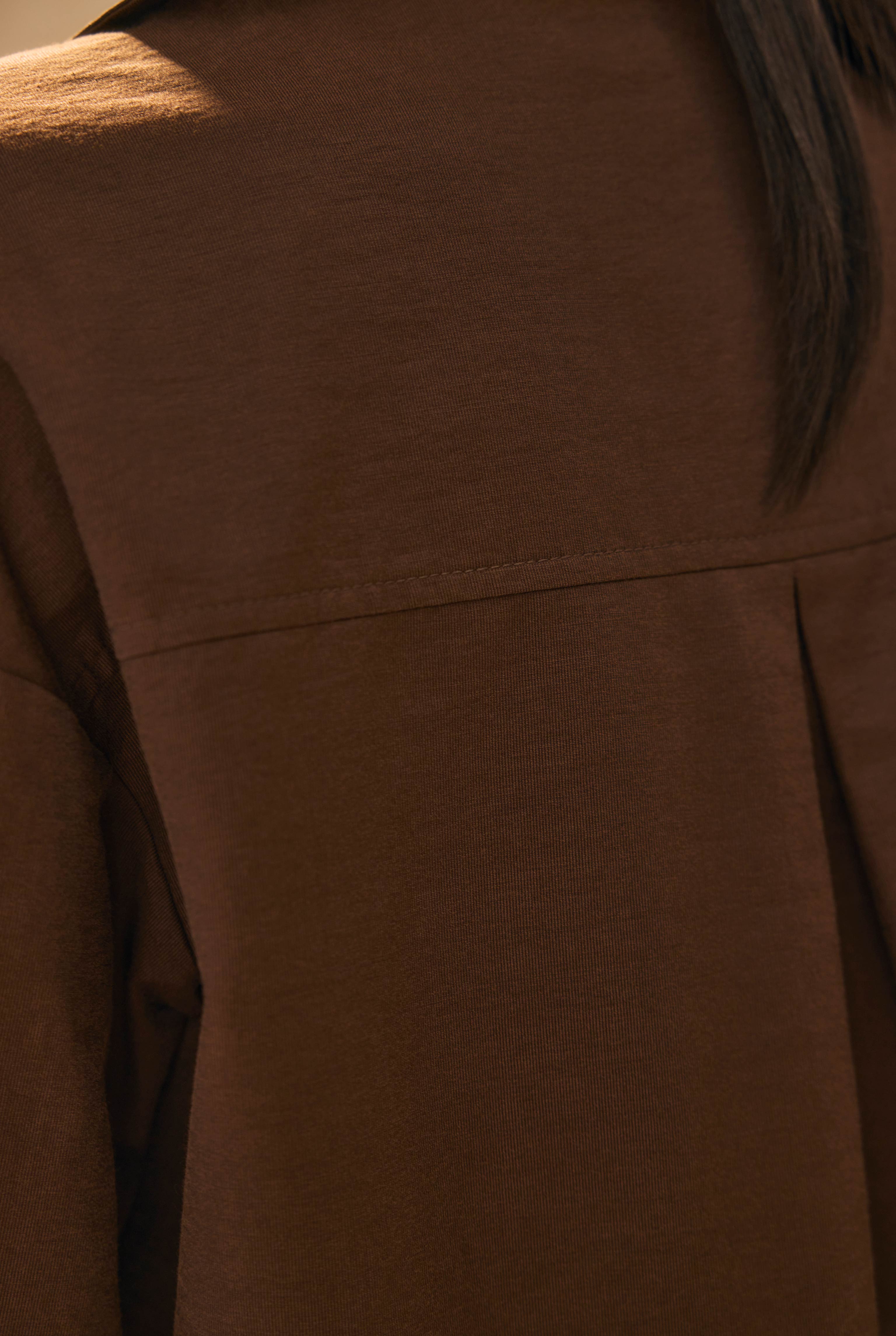 Single Pocket Detailed Long Trenchcoat Dark Brown - 6
