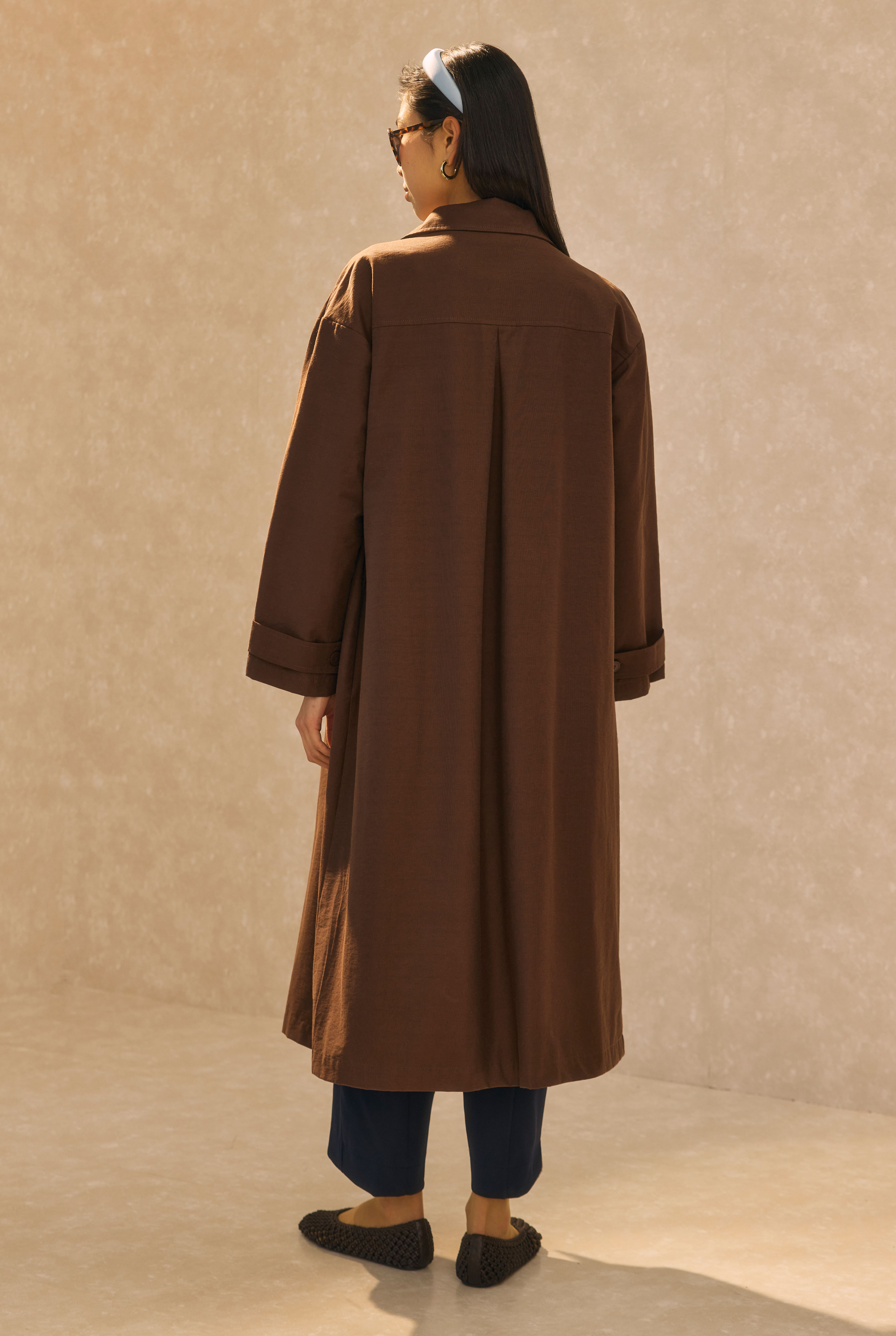 Single Pocket Detailed Long Trenchcoat Dark Brown - 3