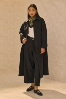 Single Pocket Detailed Long Trenchcoat Black 