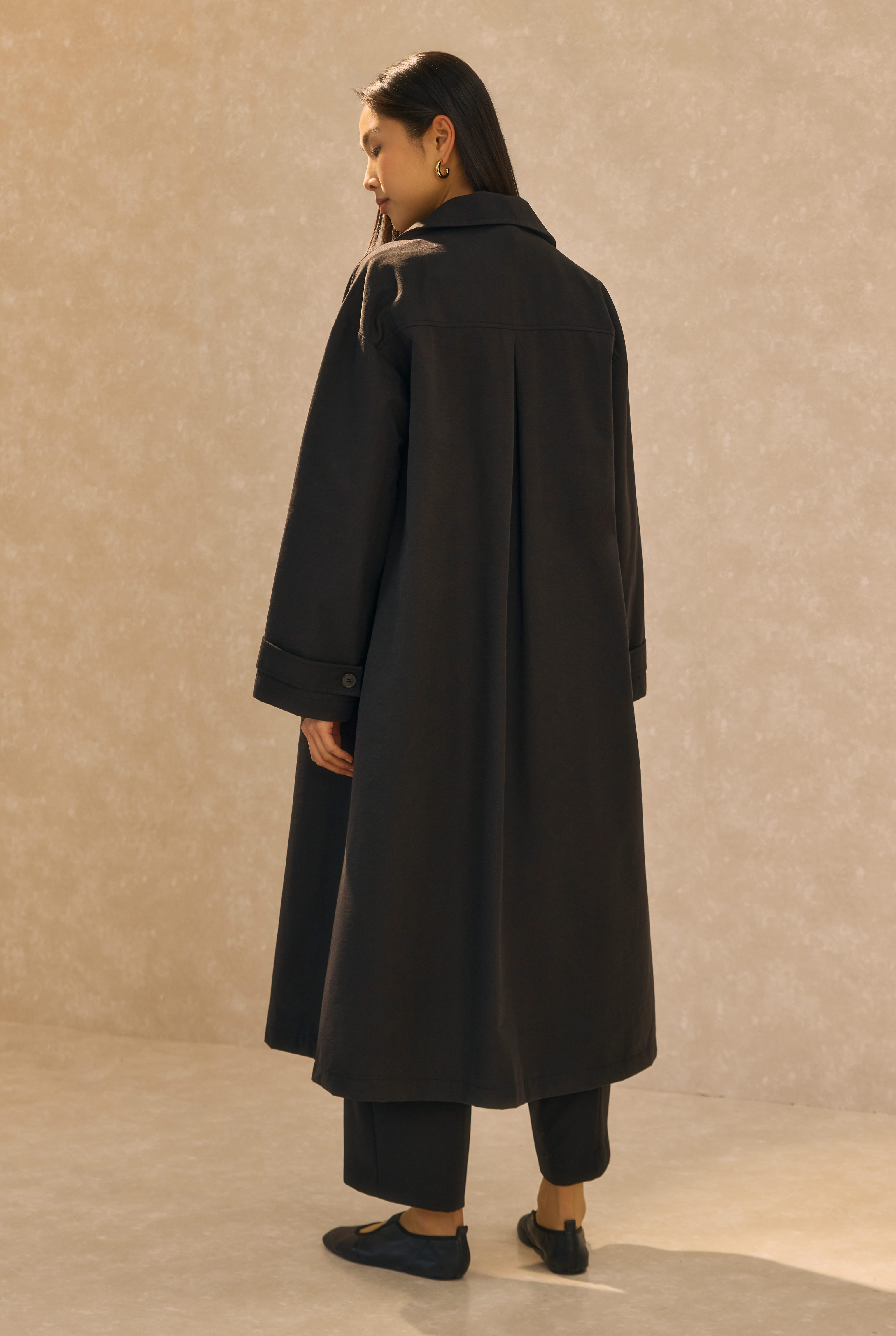 Single Pocket Detailed Long Trenchcoat Black - 5