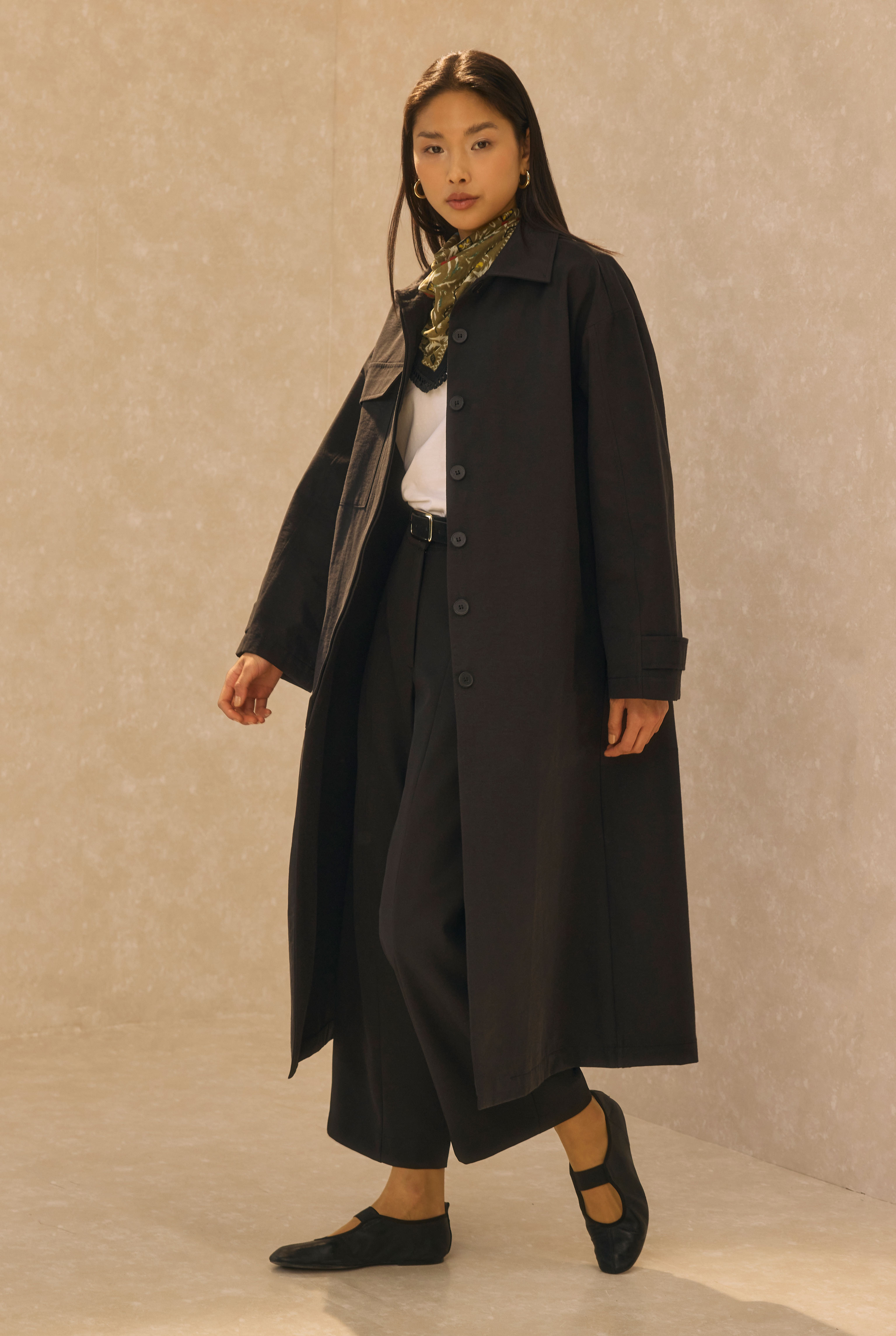 Single Pocket Detailed Long Trenchcoat Black - 2