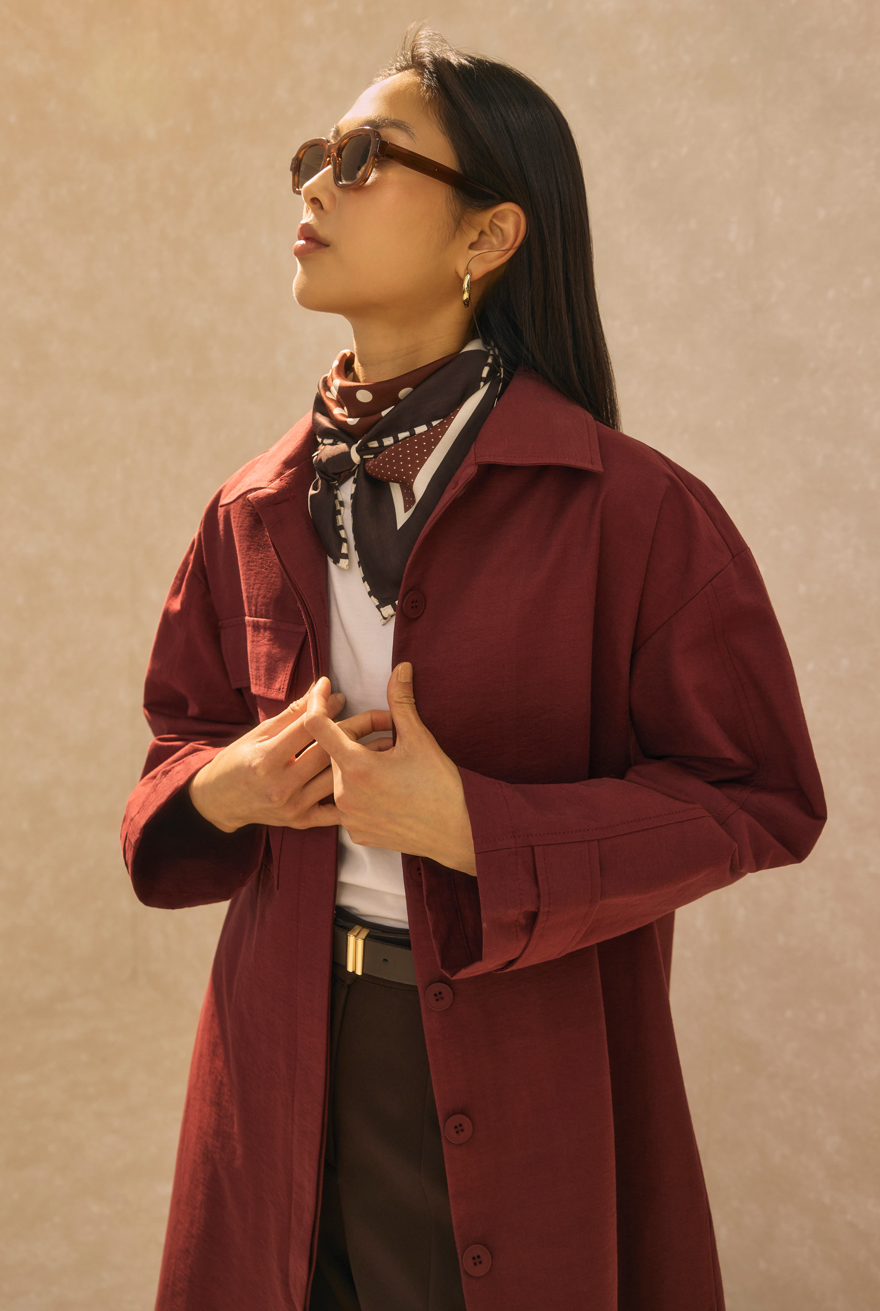 Single Pocket Detailed Long Trenchcoat Bordeaux - 4