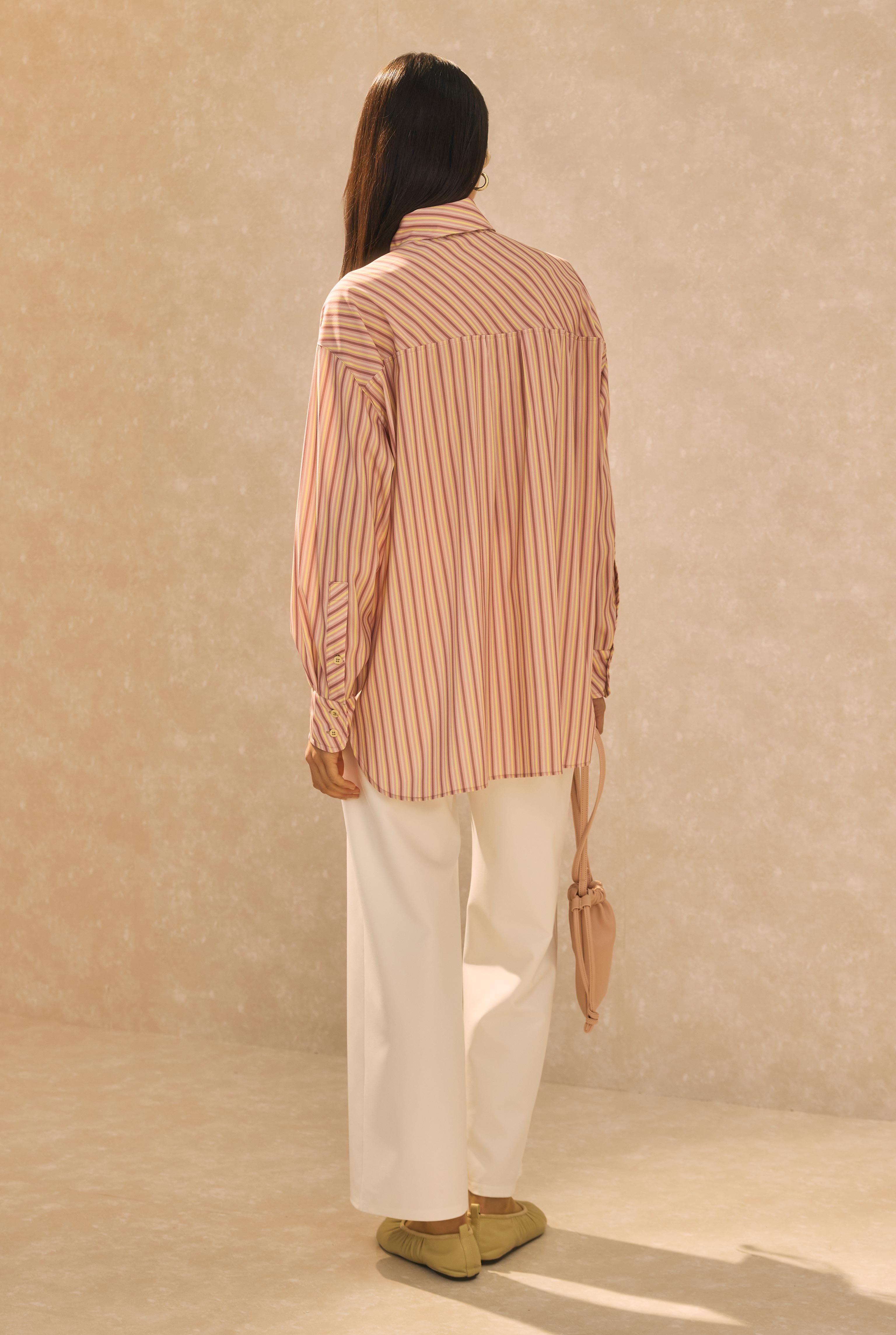 Single Pocket Striped Shirt Powder Pink - 4