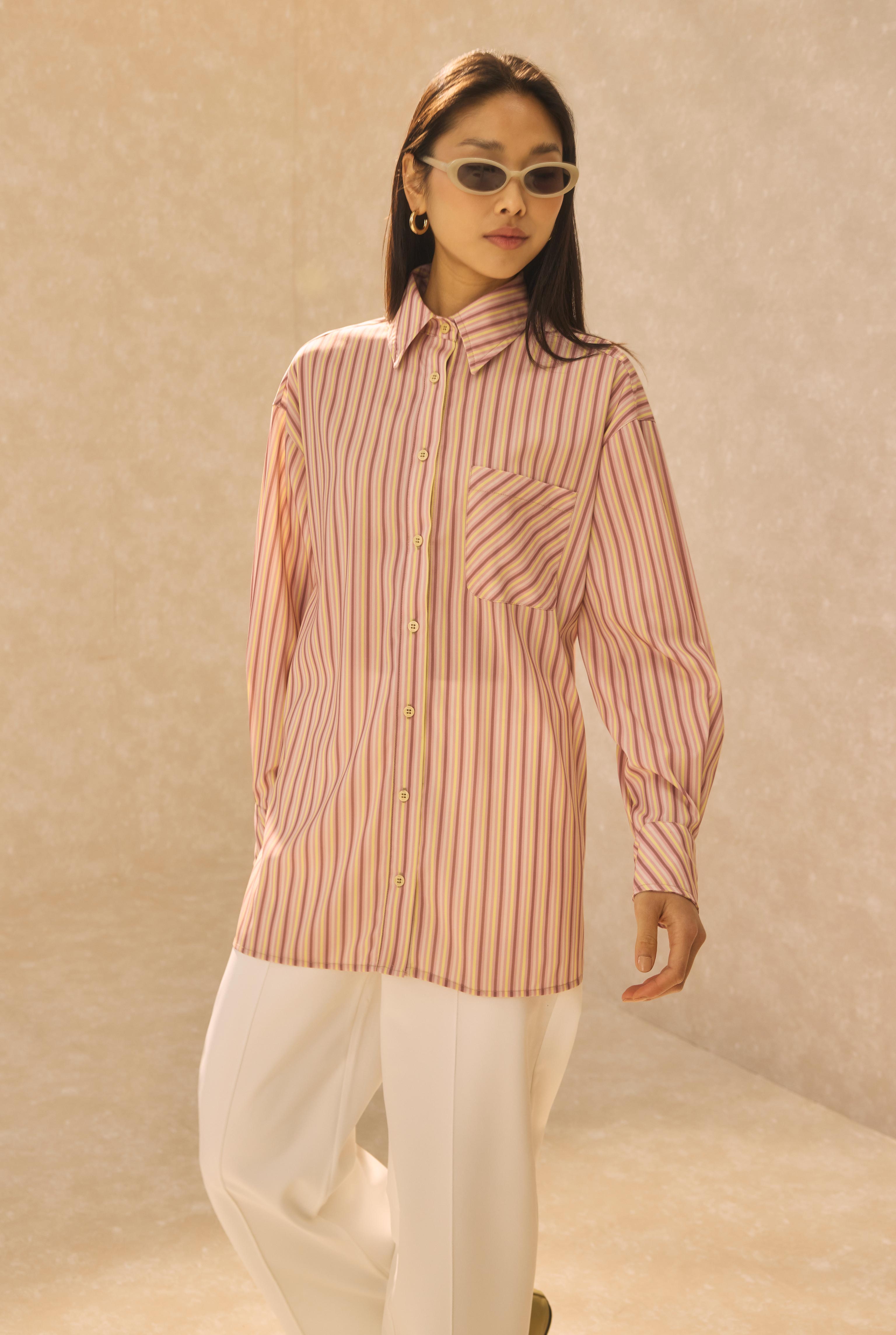Single Pocket Striped Shirt Powder Pink - 3