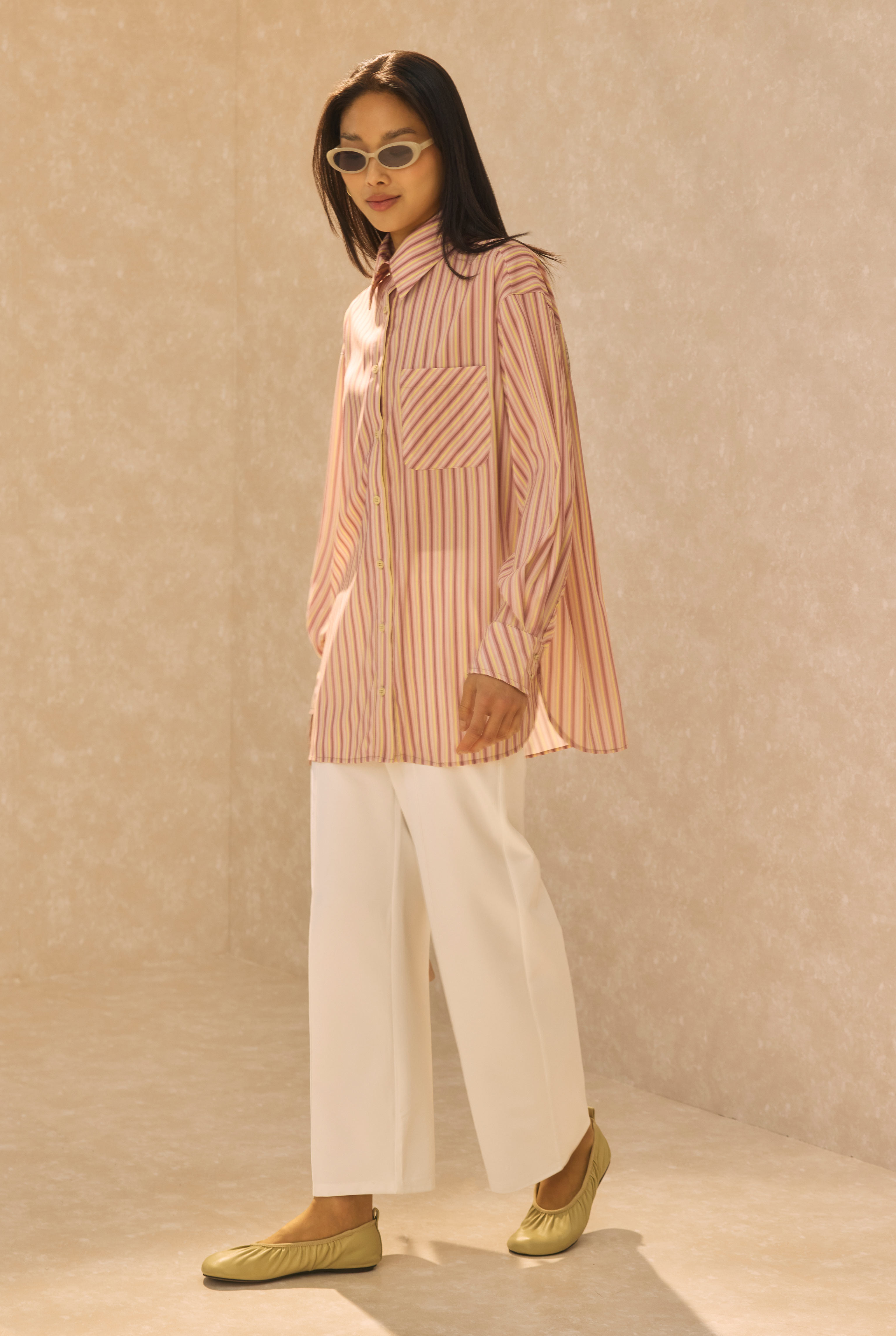 Single Pocket Striped Shirt Powder Pink - 2
