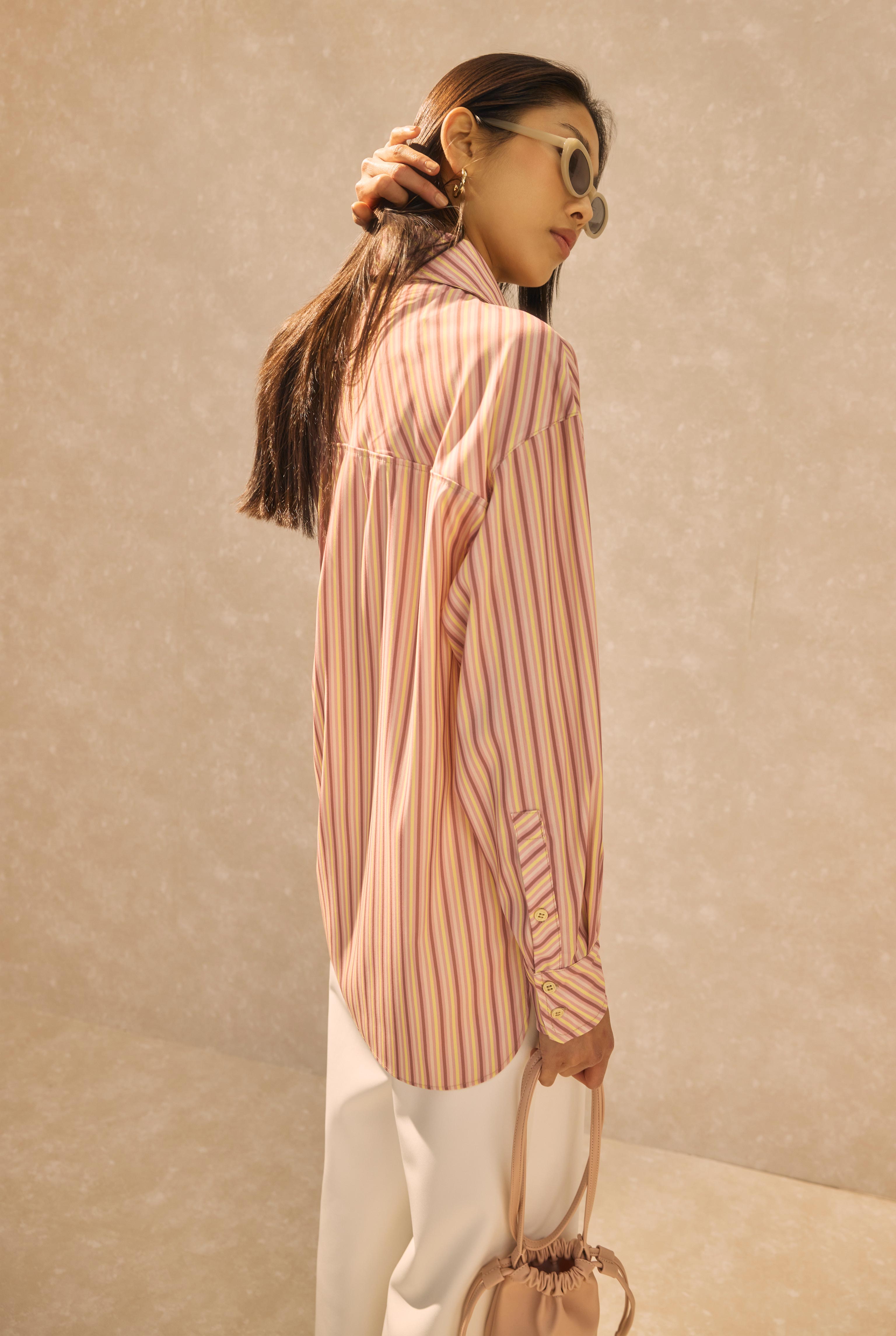 Single Pocket Striped Shirt Powder Pink - 5