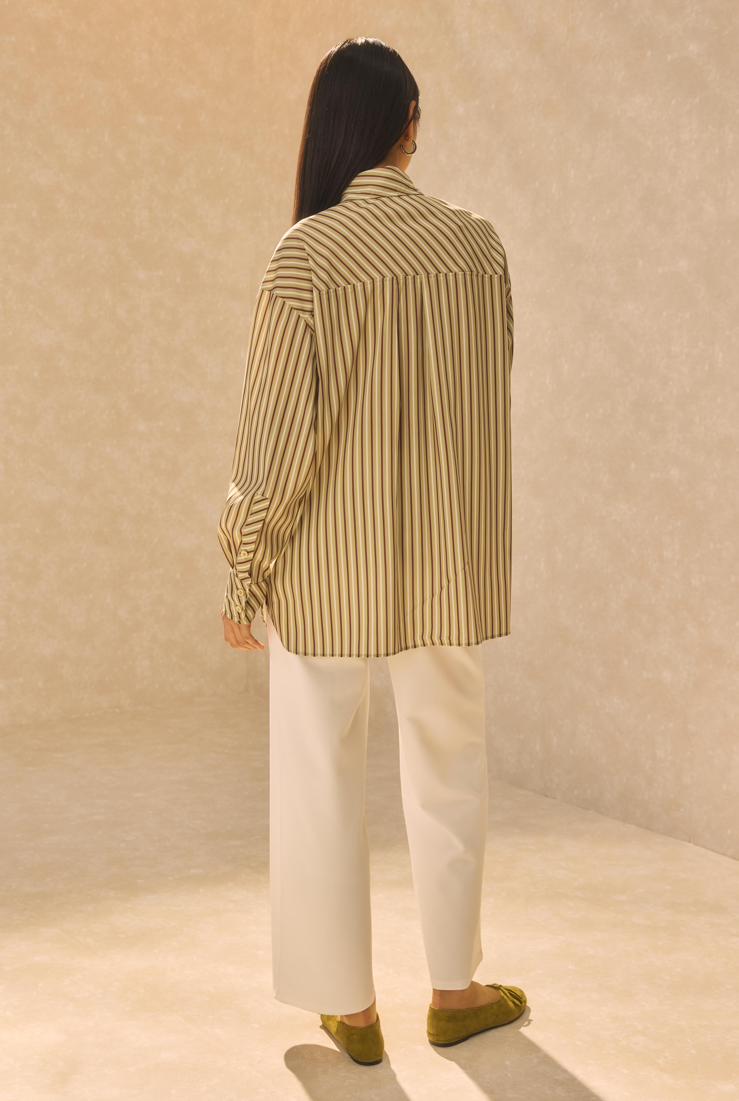 Single Pocket Striped Shirt Sage Green - 4