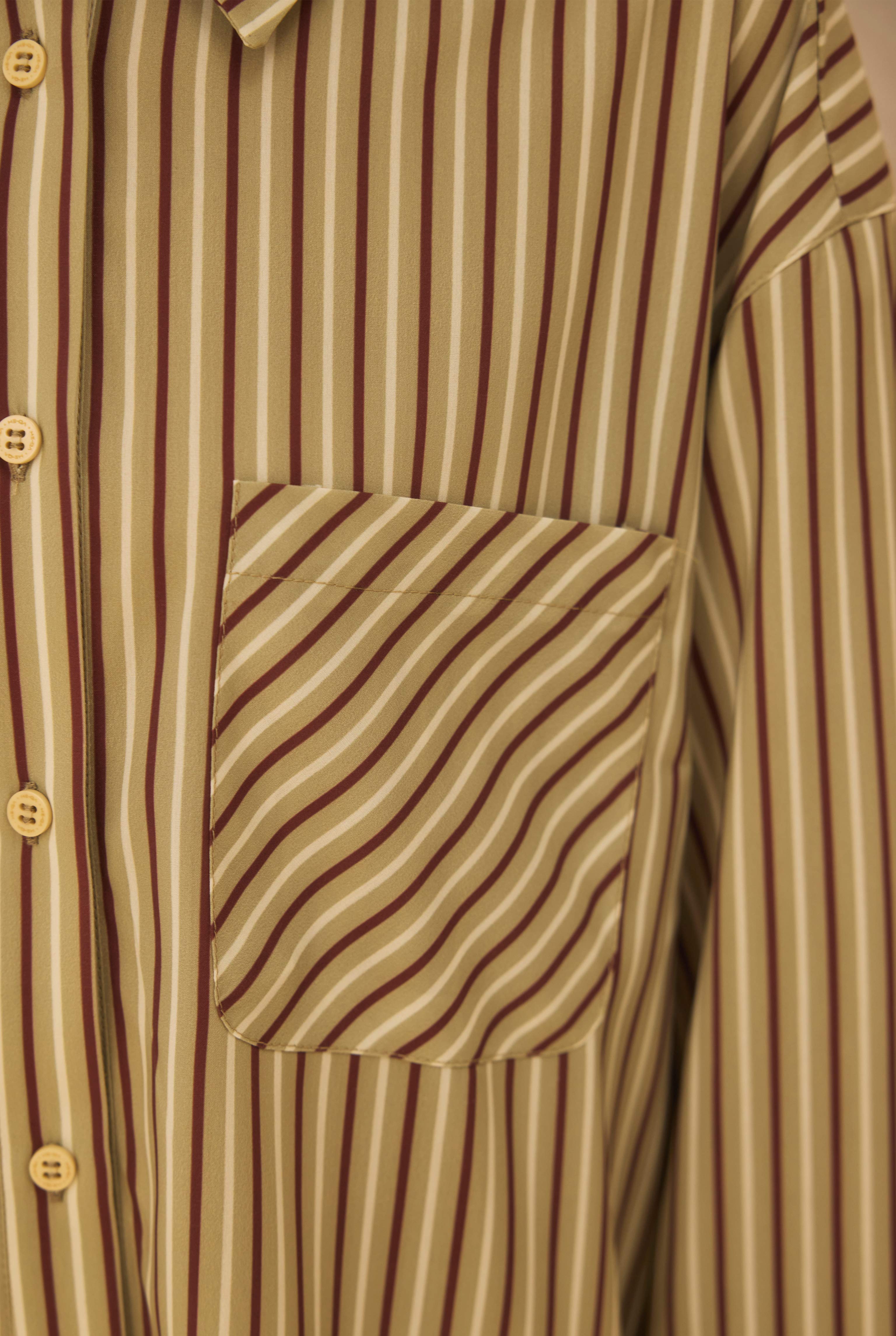 Single Pocket Striped Shirt Sage Green - 5