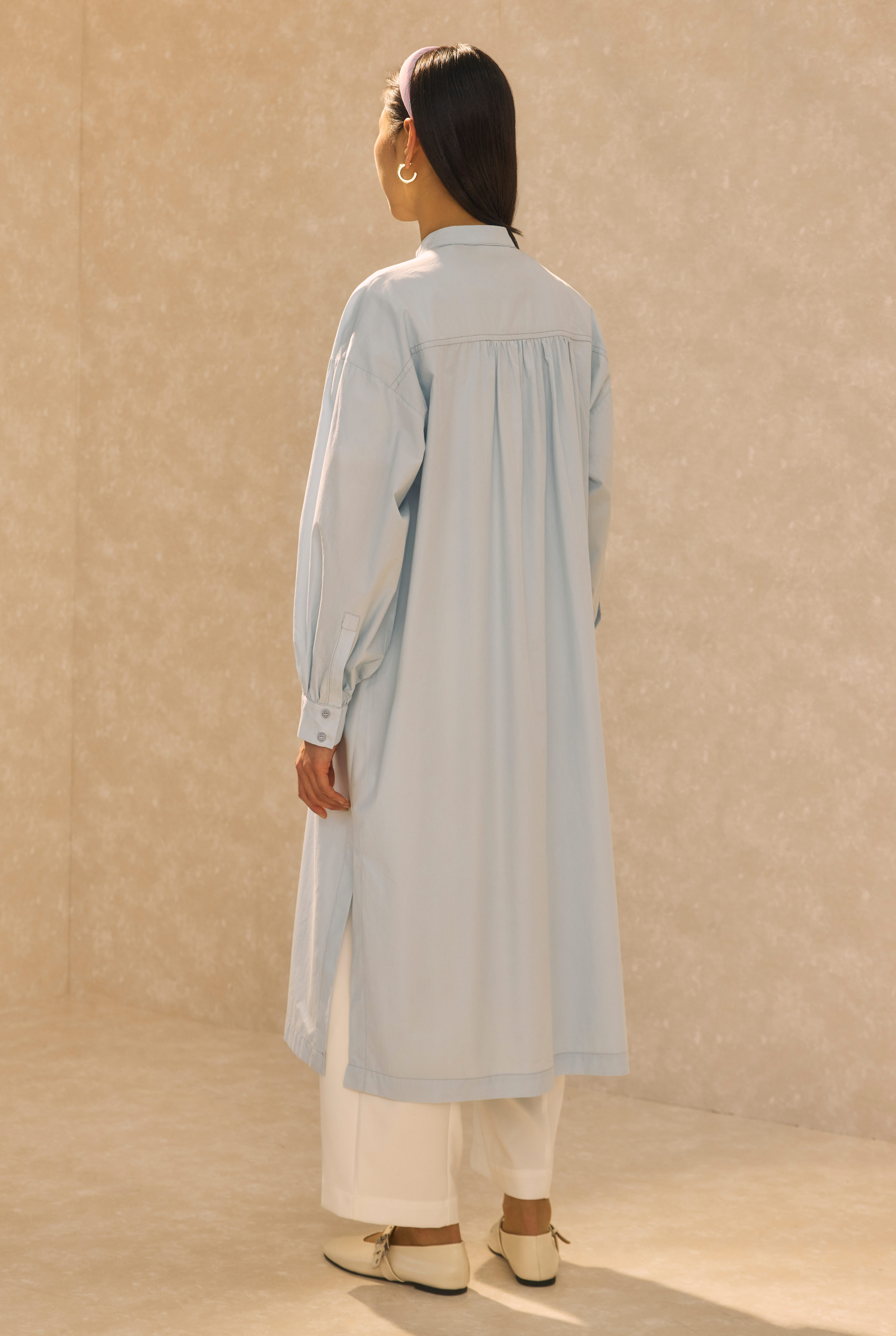 Mandarin Collar Long Tunic Ice Blue - 6