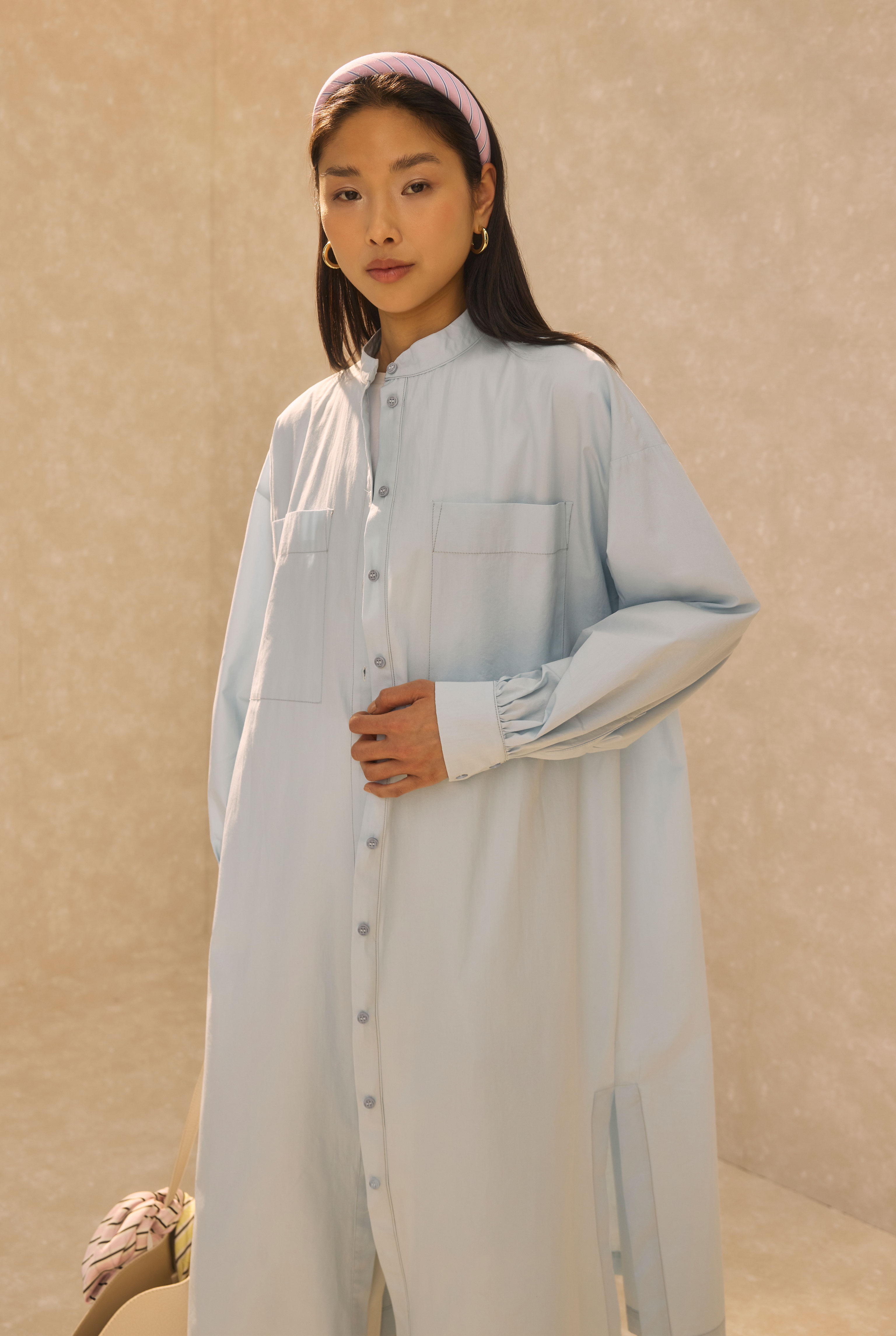 Mandarin Collar Long Tunic Ice Blue - 2