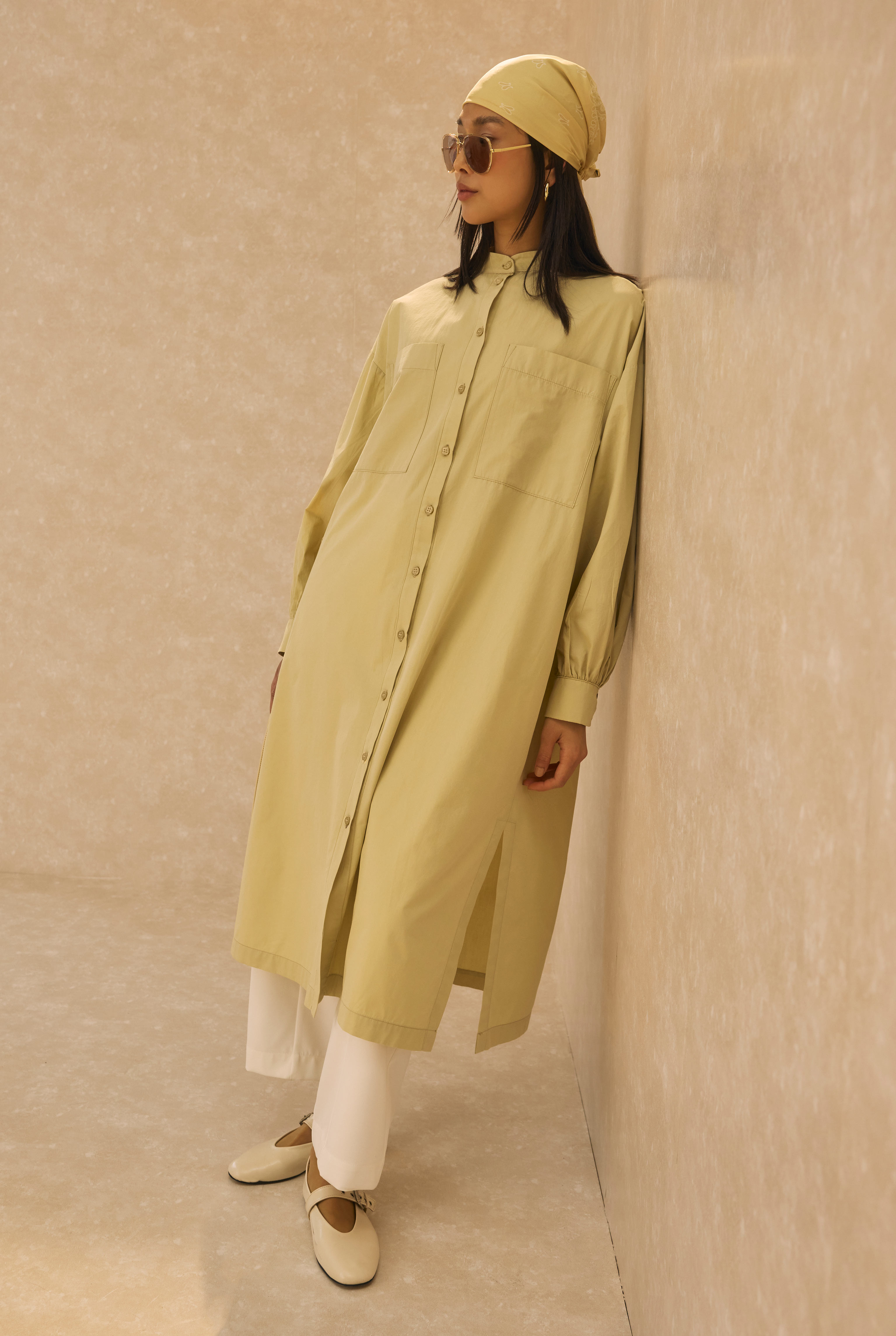 Mandarin Collar Long Tunic Honey - 2
