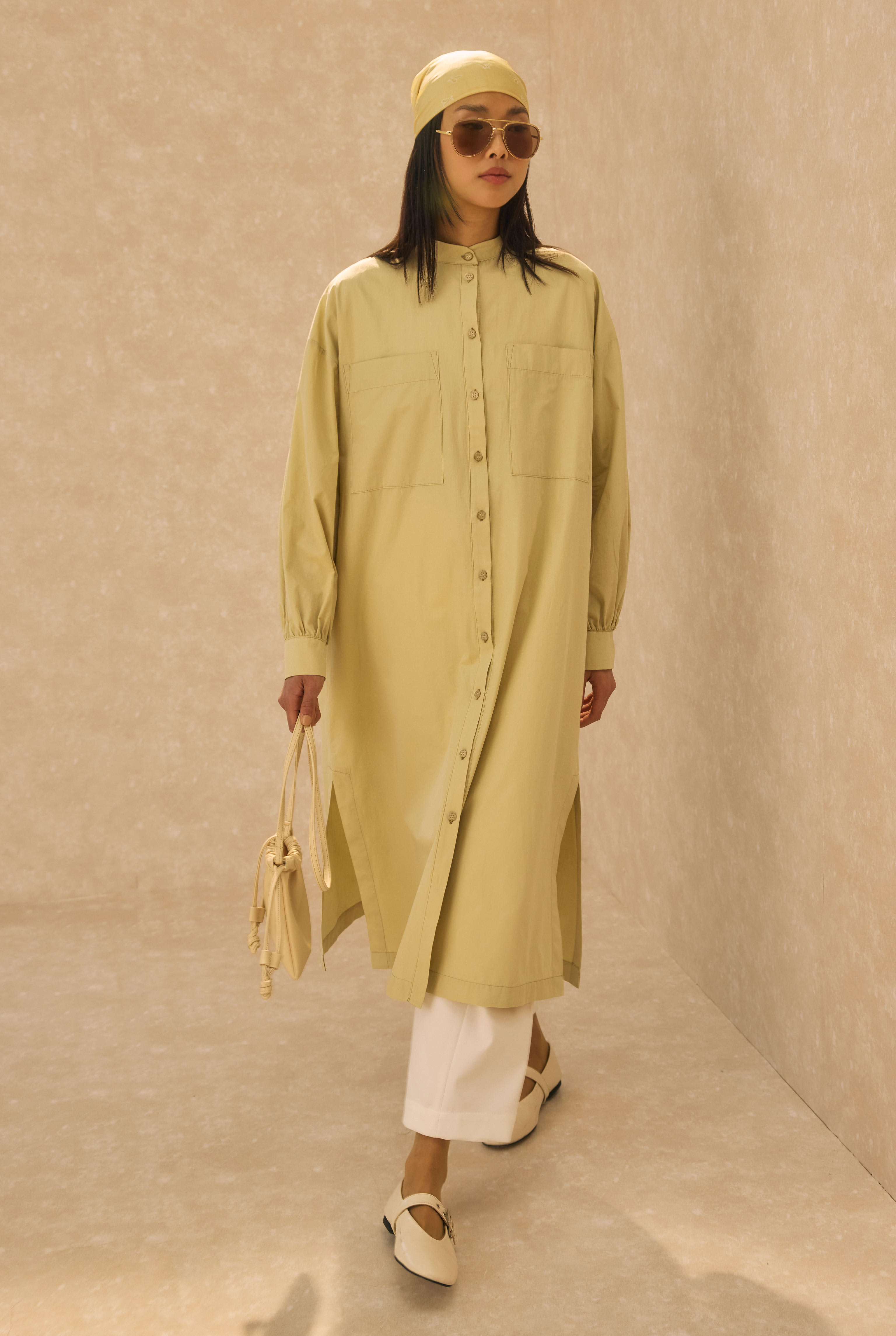 Mandarin Collar Long Tunic Honey - HE-QA