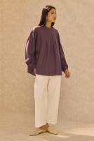 Ruched Sleeve Detailed Cotton Linen Shirt Retro Violet 