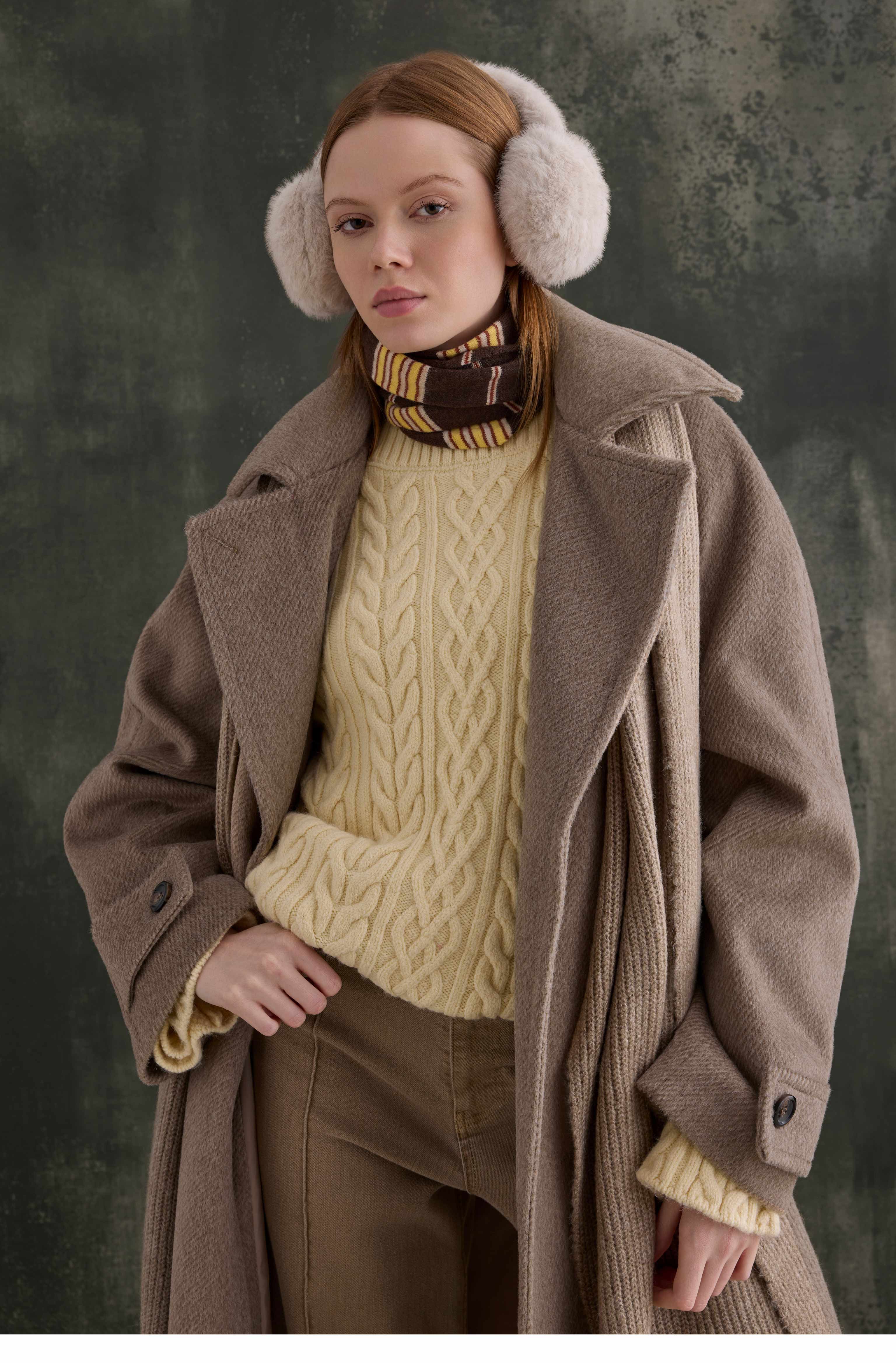Belted Long Coat Dark Mink - 3