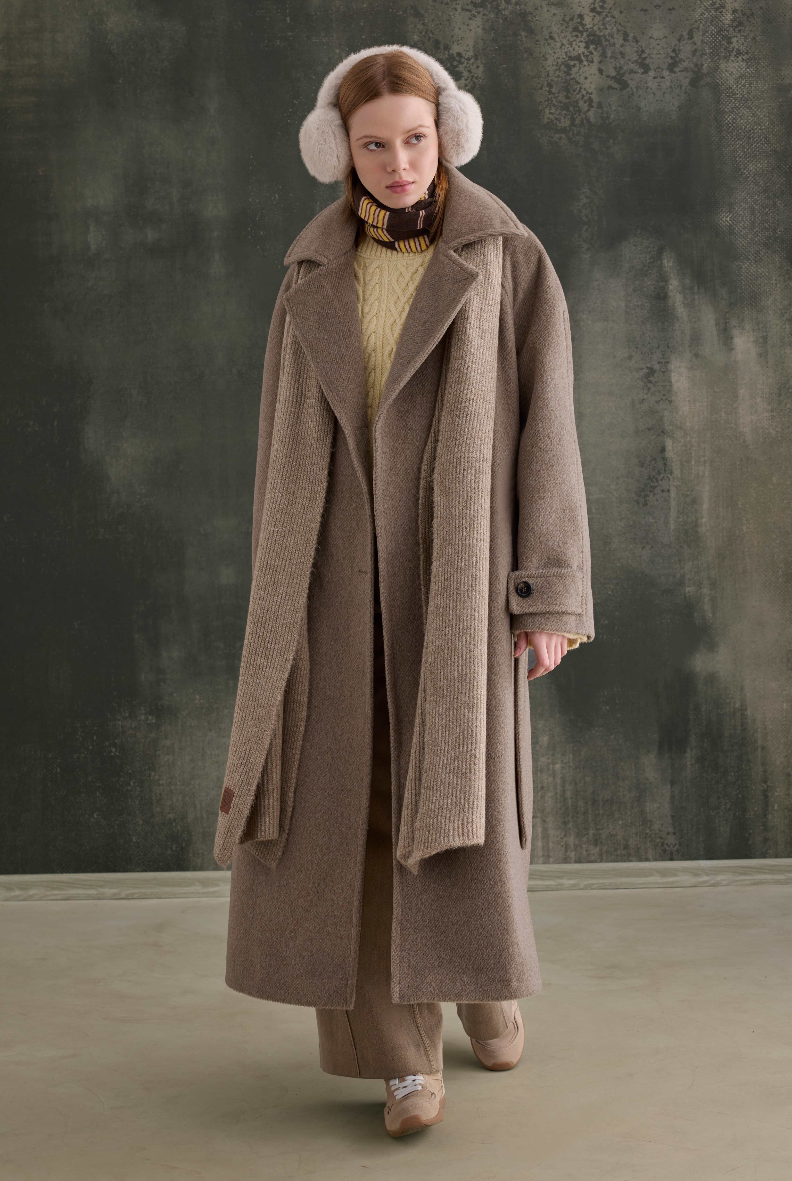 Belted Long Coat Dark Mink - 5